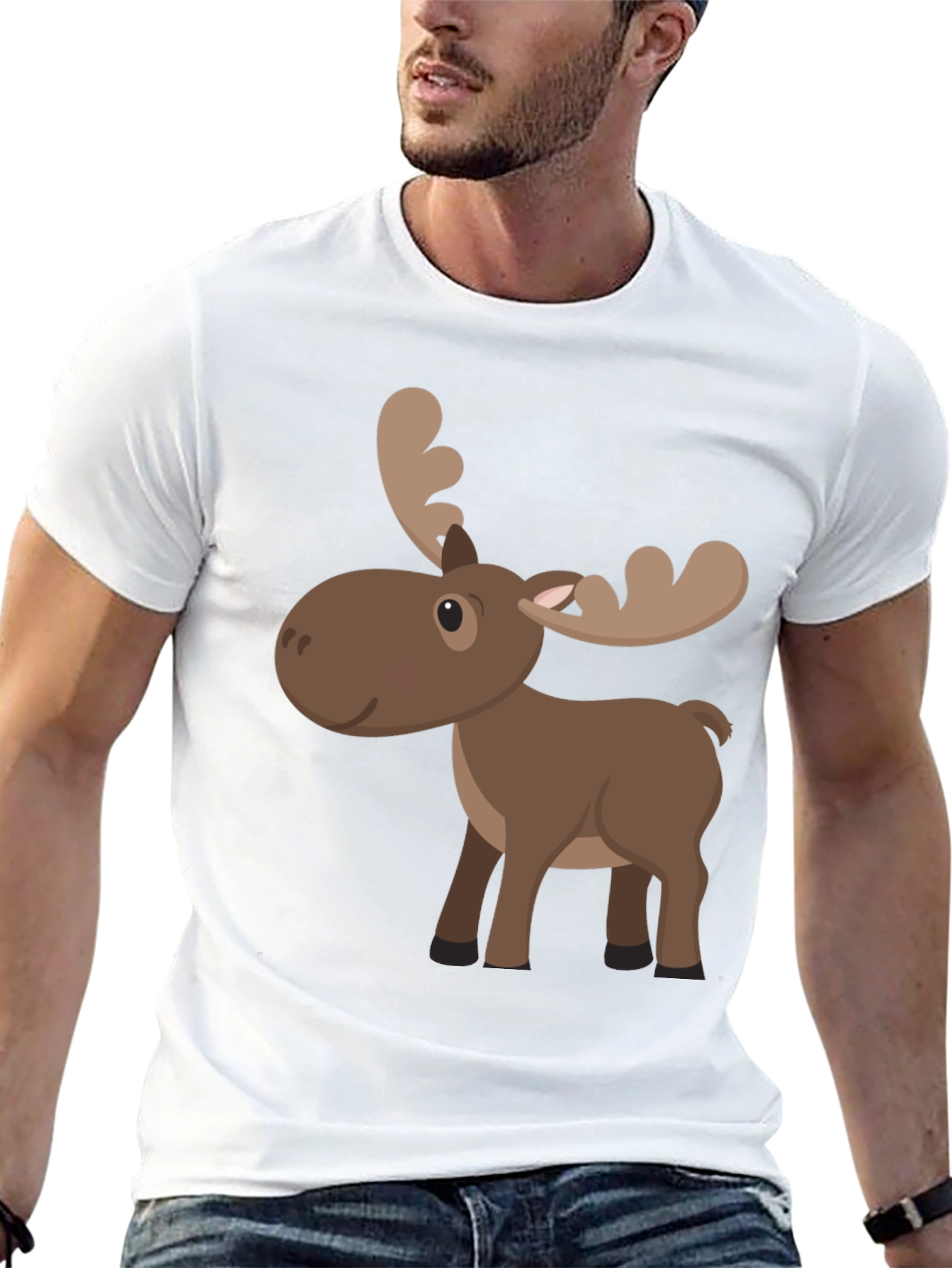 Cartoon Moose Graphic Tee - Black