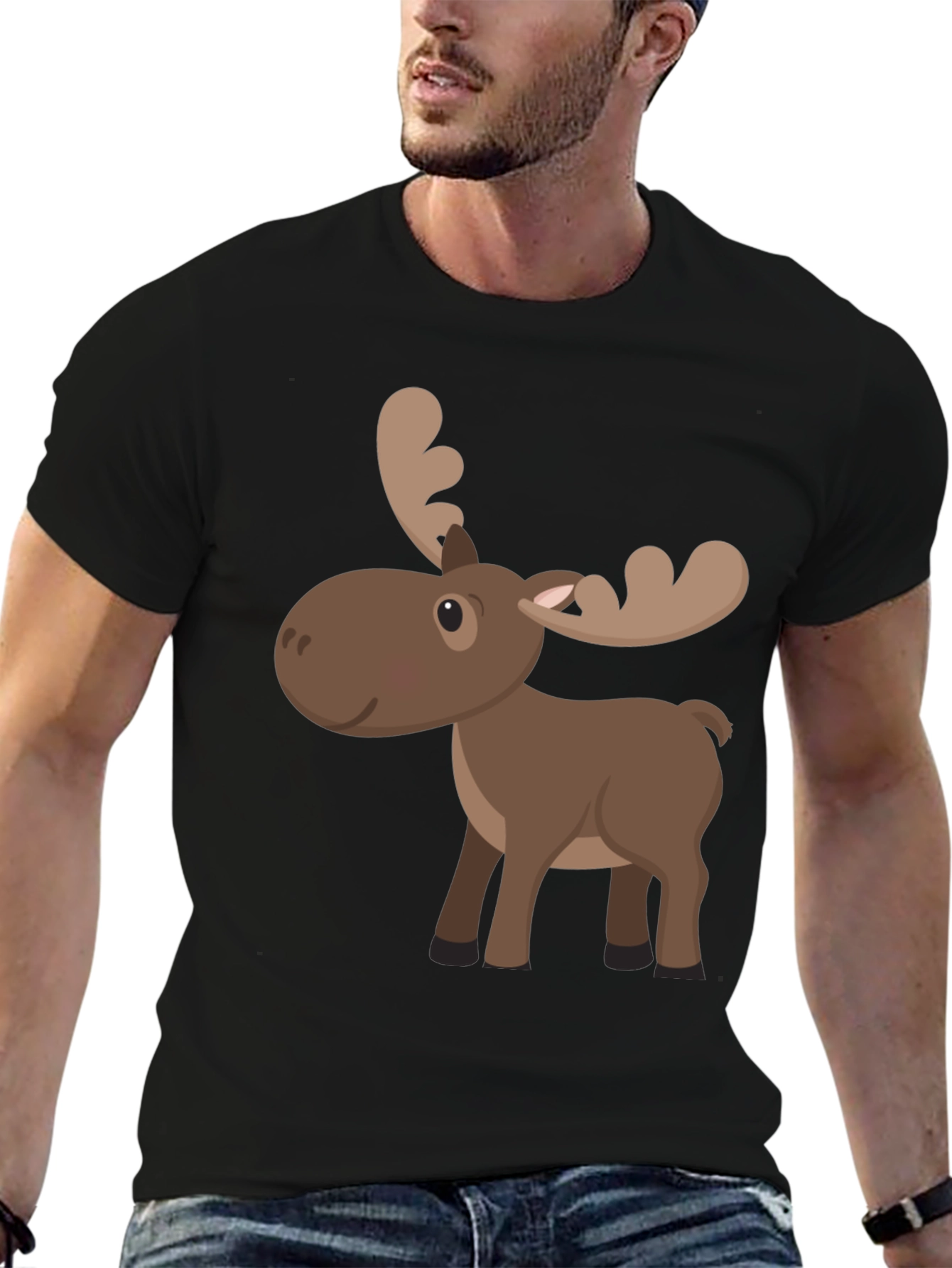 Cartoon Moose Graphic Tee - Black