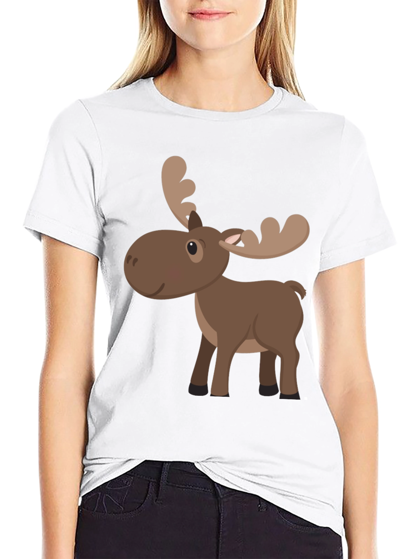 Cartoon Moose Graphic Tee - Black