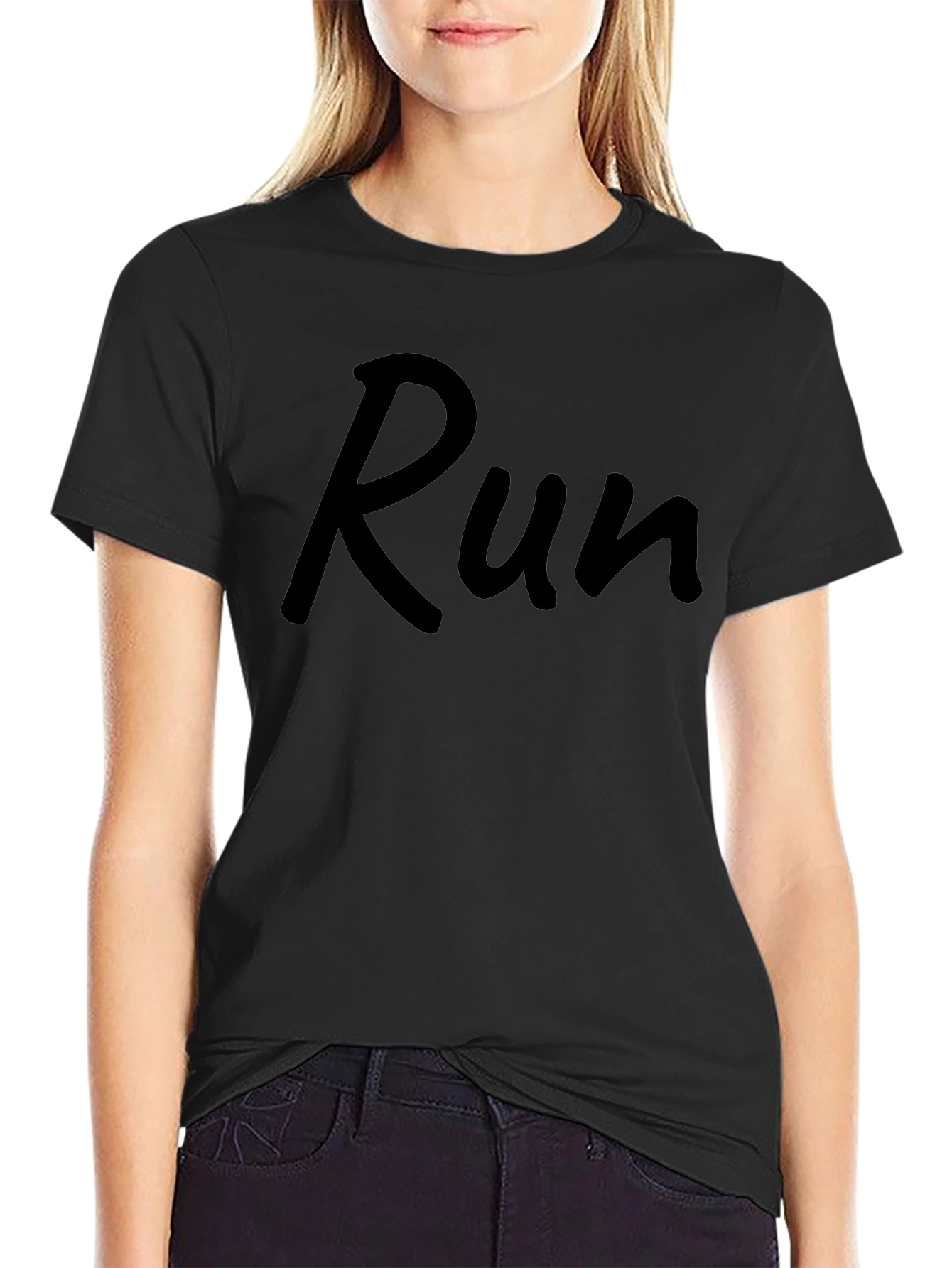 Run Graphic Print Black T-Shirt