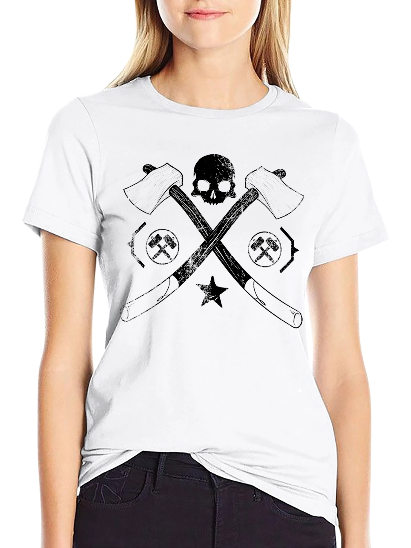 Skull & Axes Graphic Tee - Black Cotton