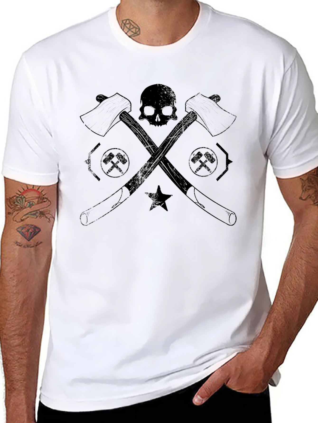 Skull & Axes Graphic Tee - Black Cotton