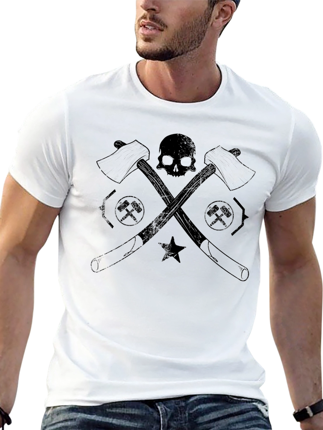 Skull & Axes Graphic Tee - Black Cotton