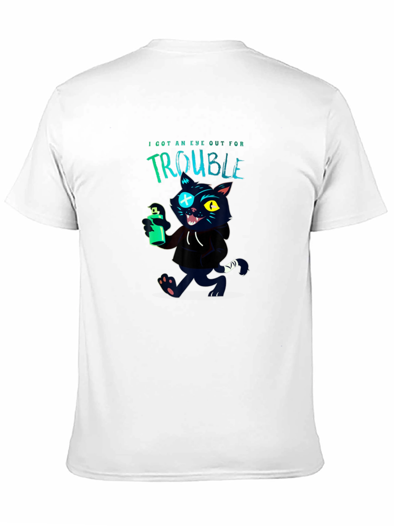 Trouble Cat Graphic T-Shirt - Black