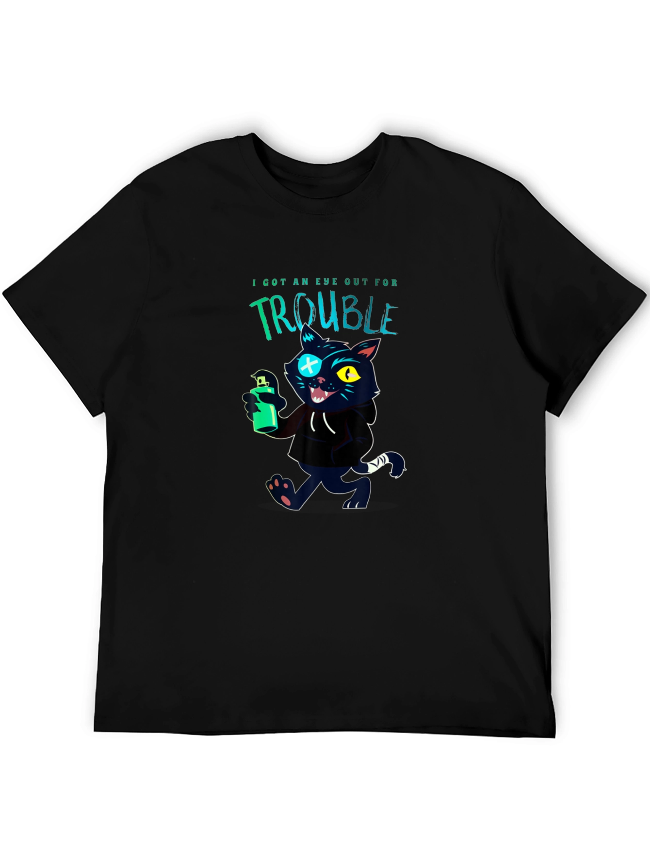 Trouble Cat Graphic T-Shirt - Black