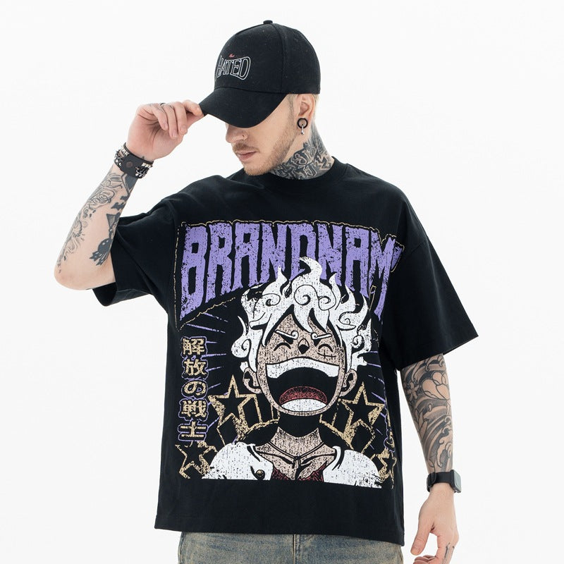 Men's Cartoon Destroyed Print Short Sleeve T-Shirt Unisex