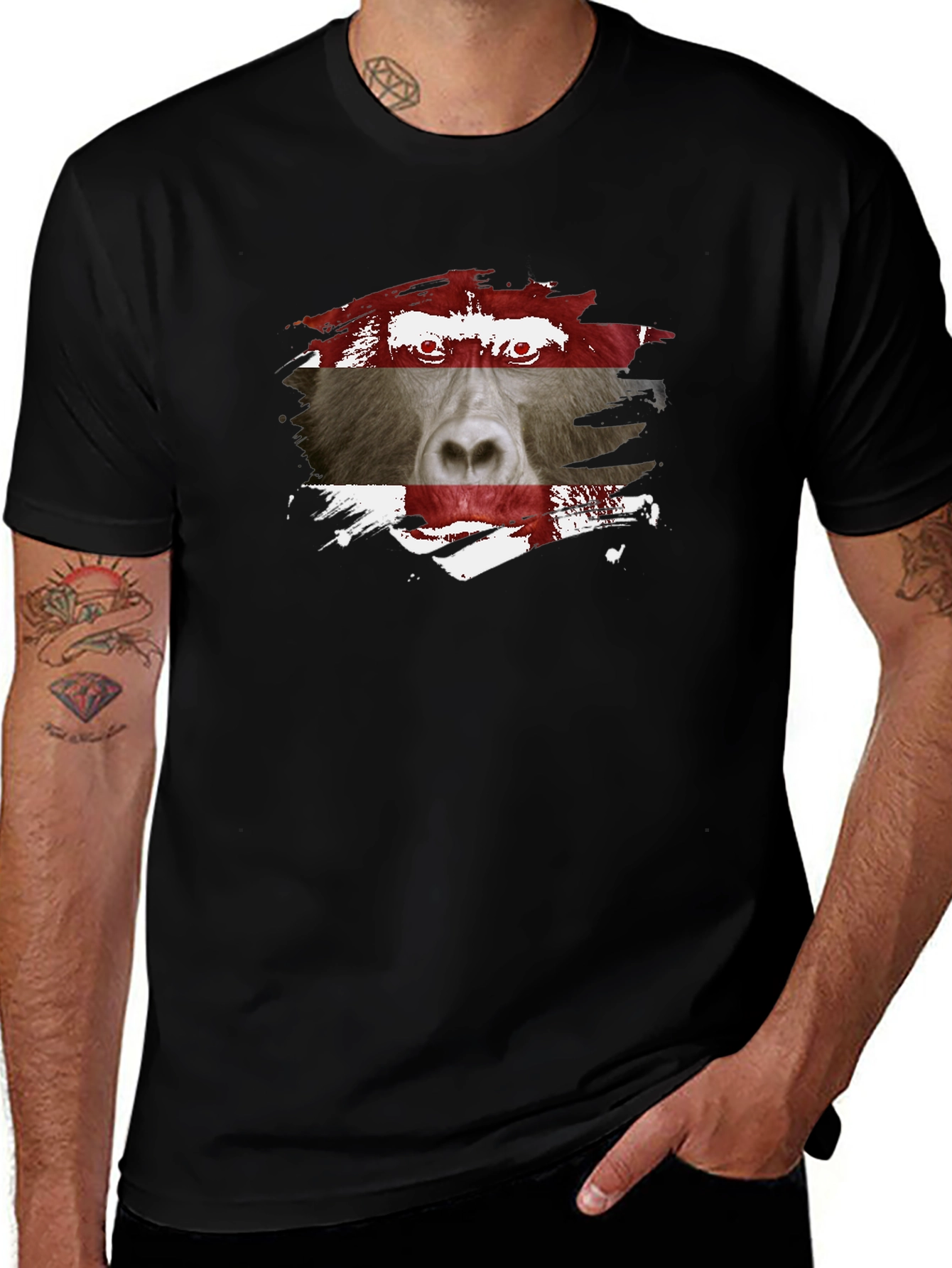 Baboon Flag Graphic Tee - Unique Mens Black T-Shirt