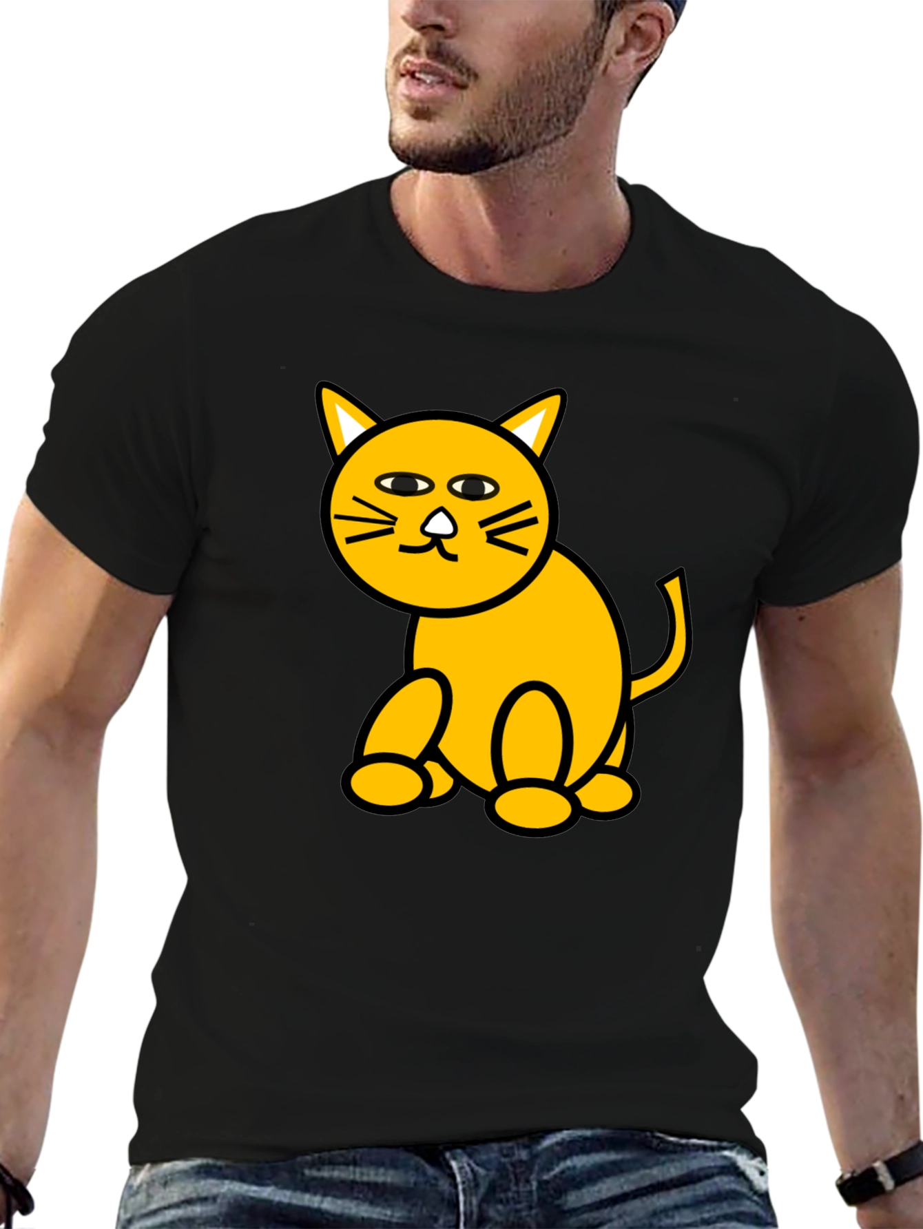 Funny Cat Graphic Tee - Black Cotton T-Shirt