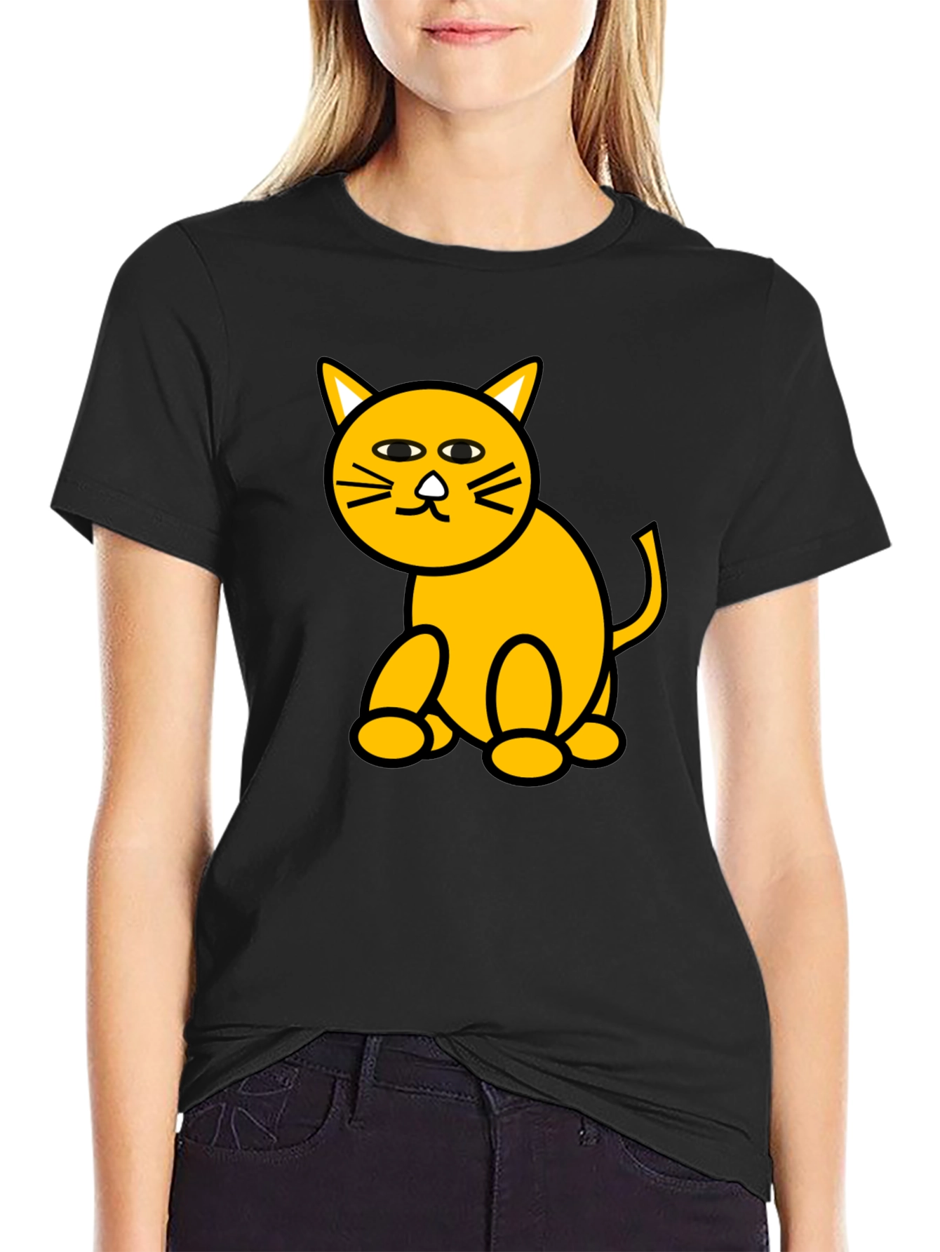 Funny Cat Graphic Tee - Black Cotton T-Shirt