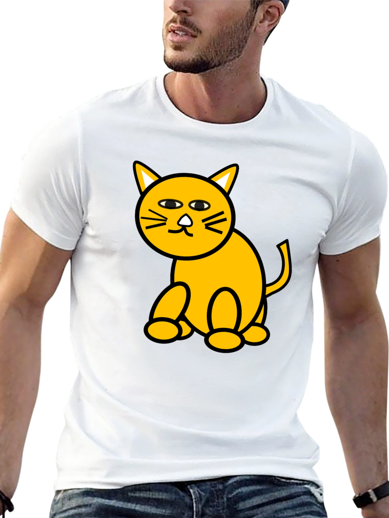 Funny Cat Graphic Tee - Black Cotton T-Shirt