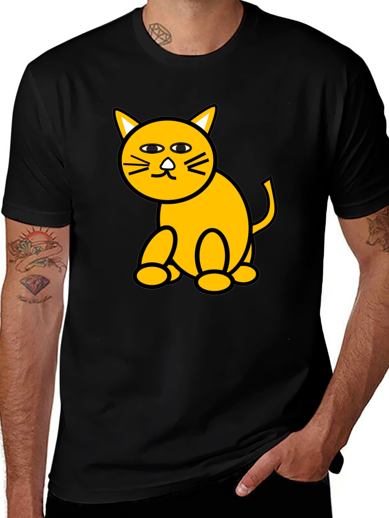 Funny Cat Graphic Tee - Black Cotton T-Shirt