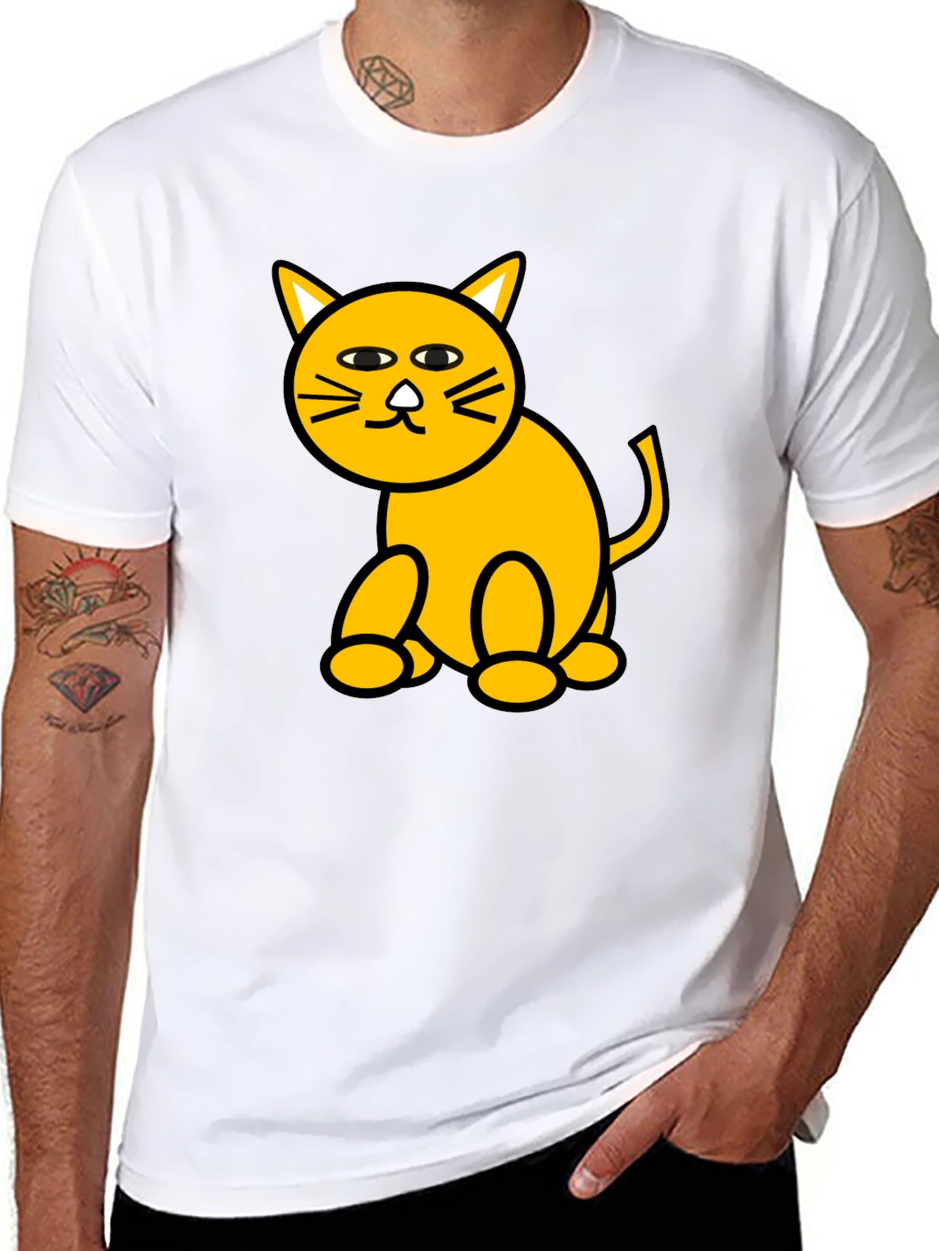 Funny Cat Graphic Tee - Black Cotton T-Shirt