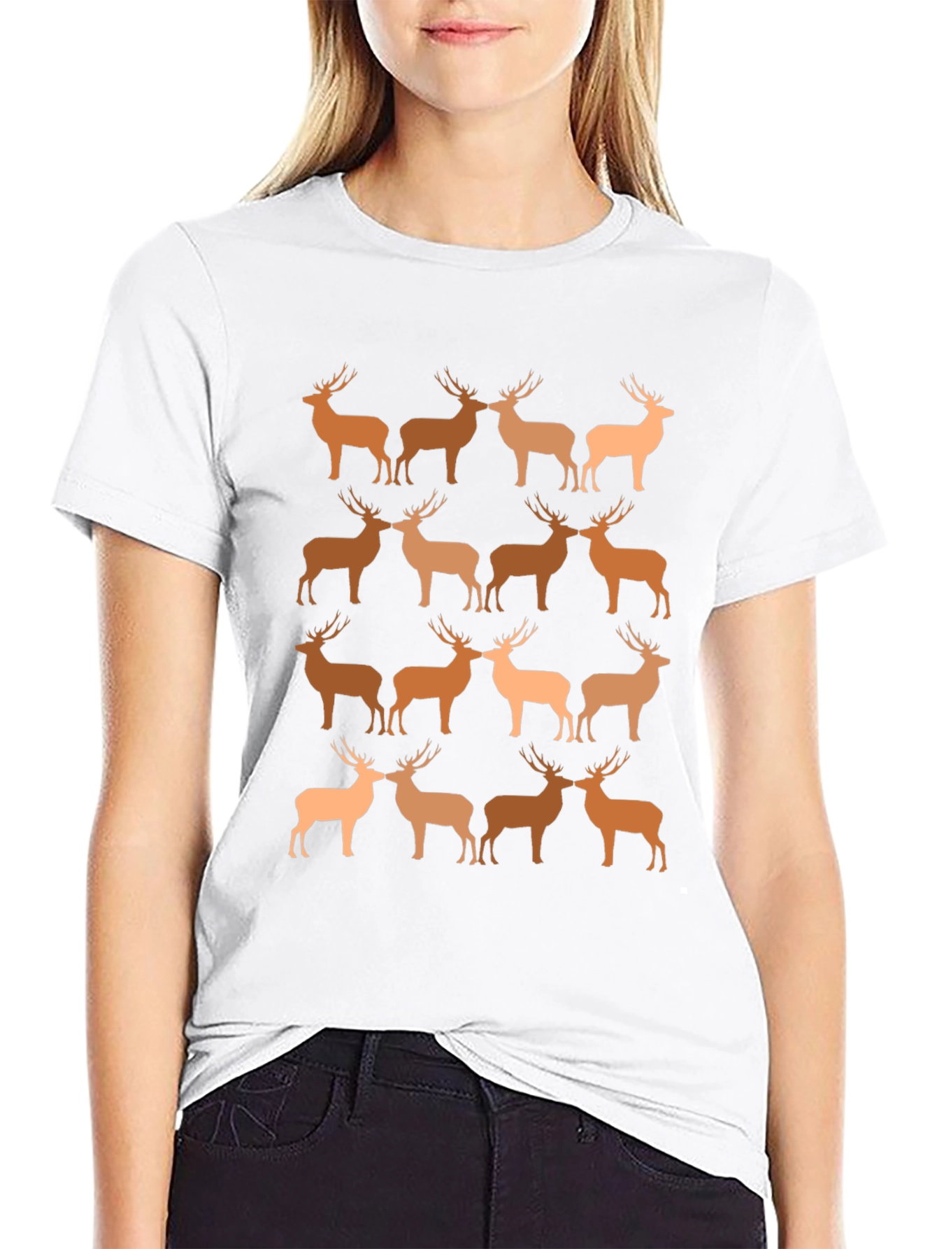 Deer Pattern T-Shirt - Black