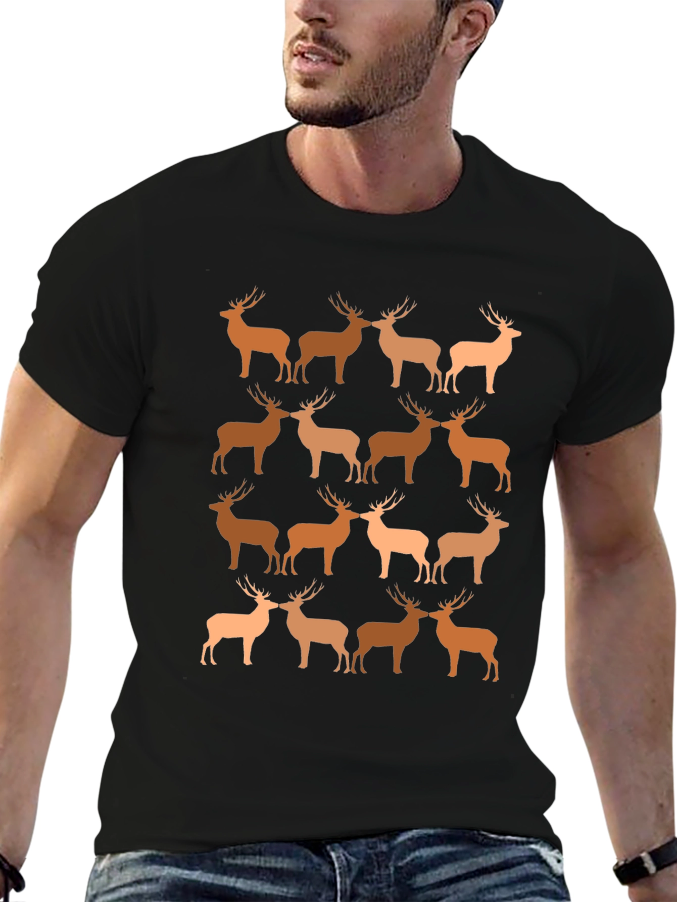 Deer Pattern T-Shirt - Black