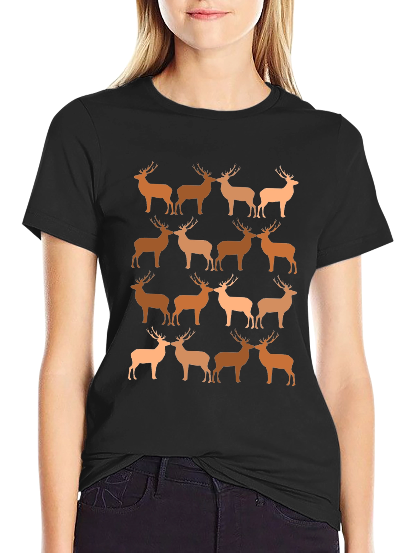 Deer Pattern T-Shirt - Black