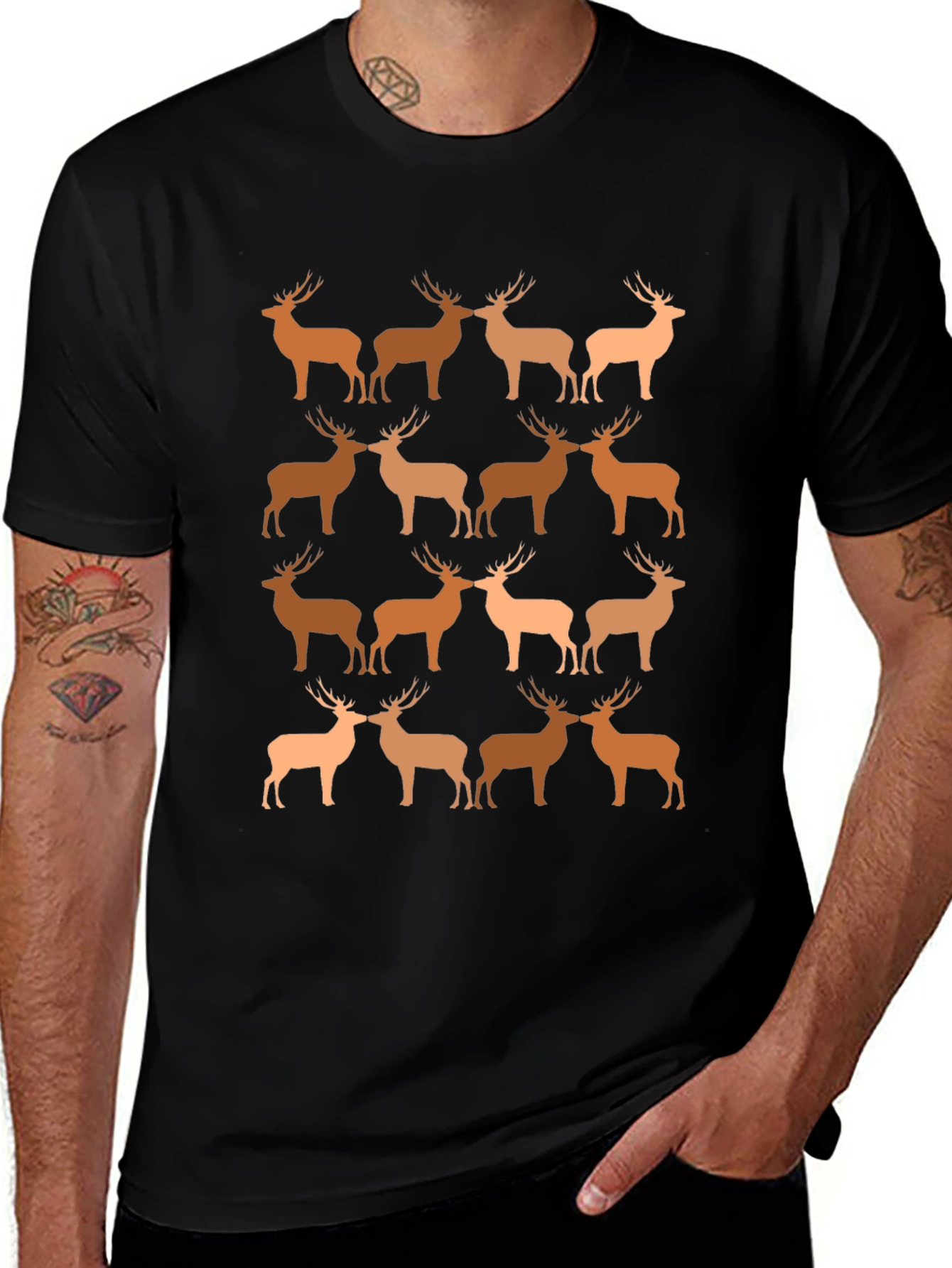 Deer Pattern T-Shirt - Black