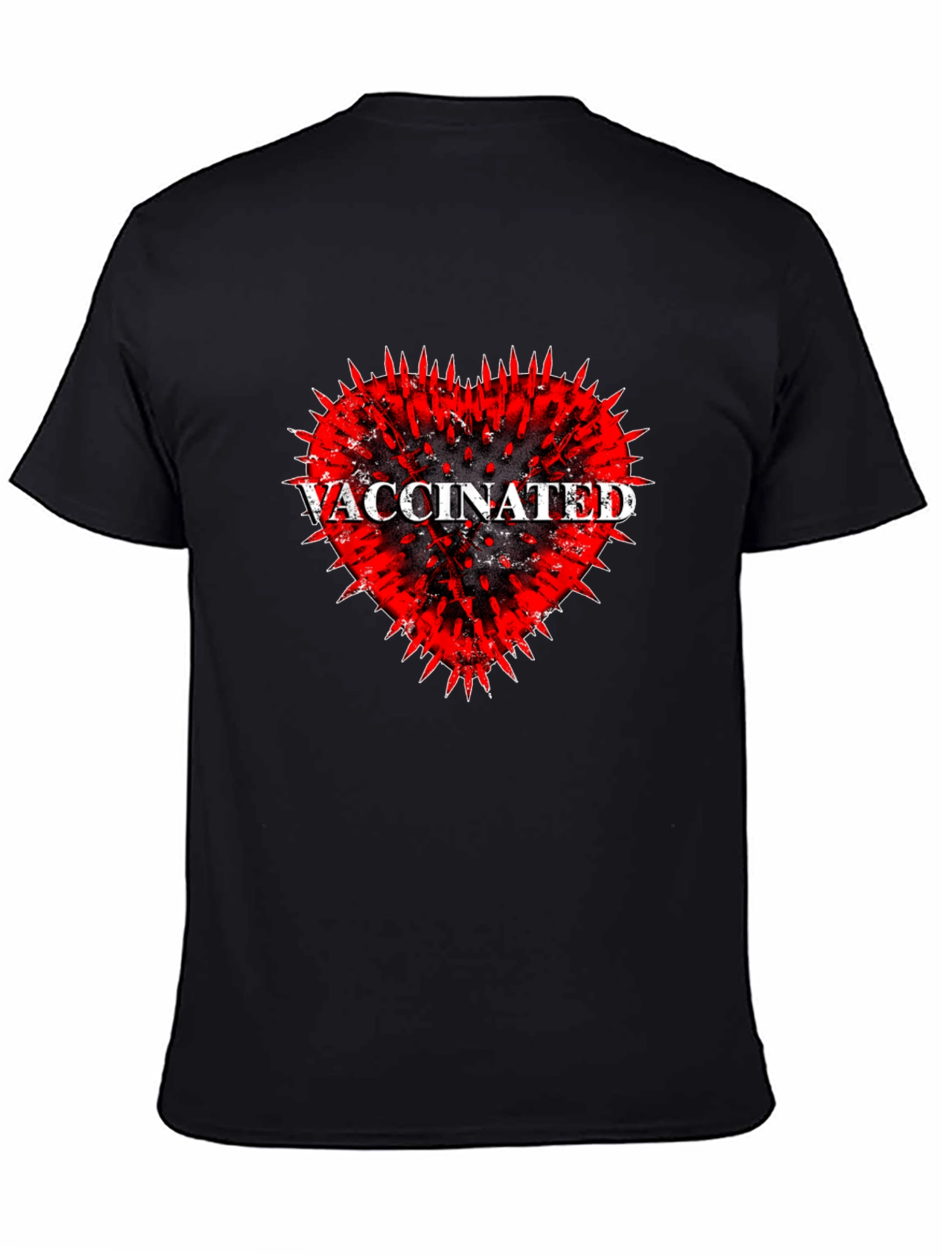 Vaccinated Heart Graphic Tee - Black Cotton T-Shirt