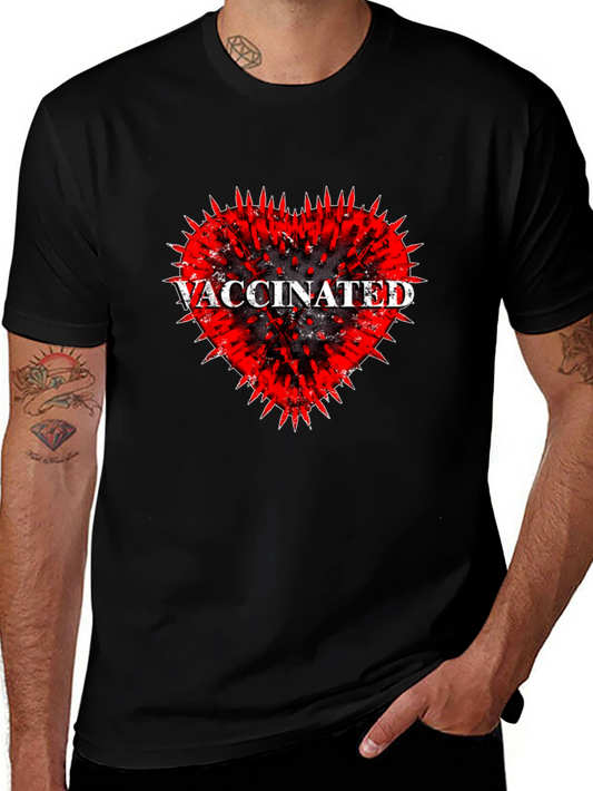 Vaccinated Heart Graphic Tee - Black Cotton T-Shirt