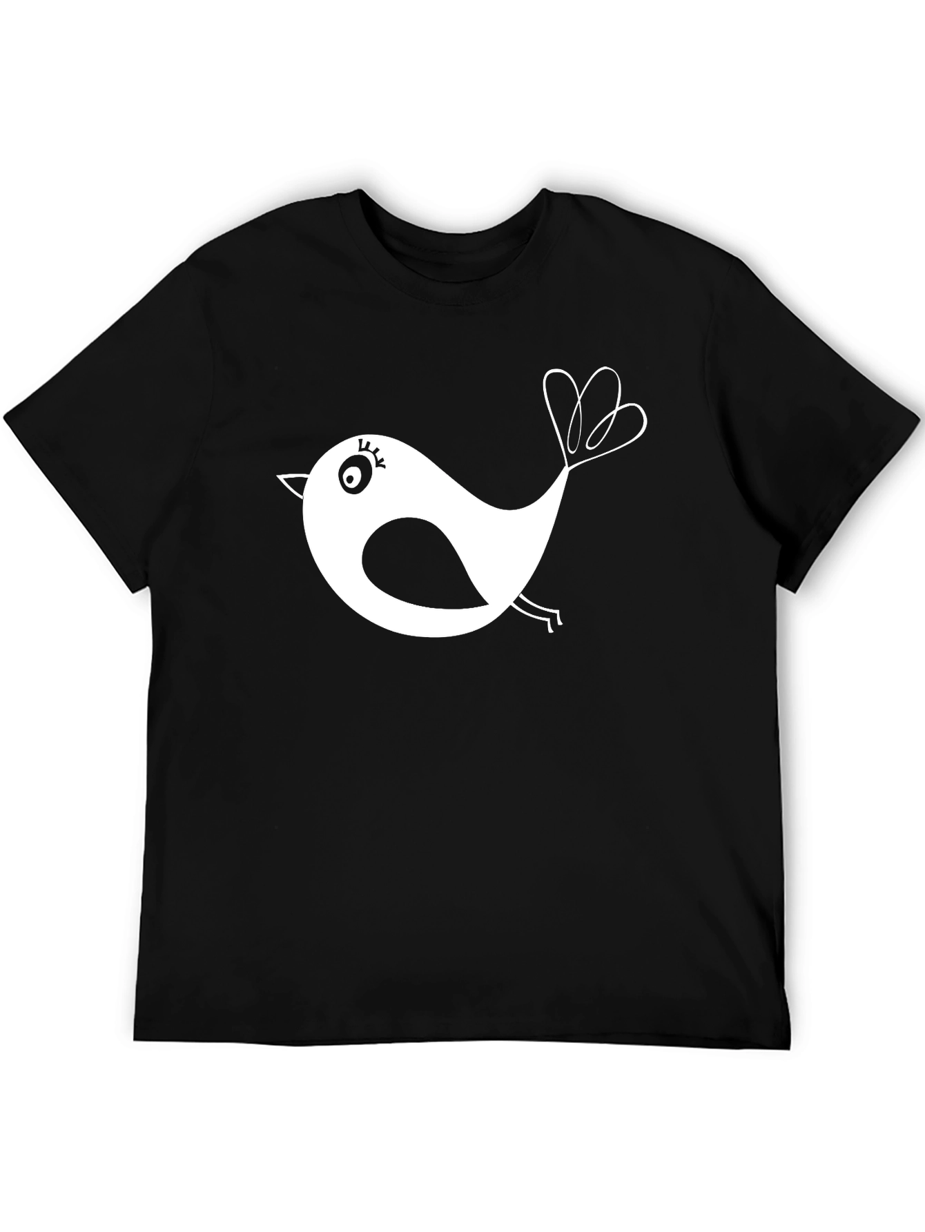 Black T-Shirt with Whimsical Bird Design