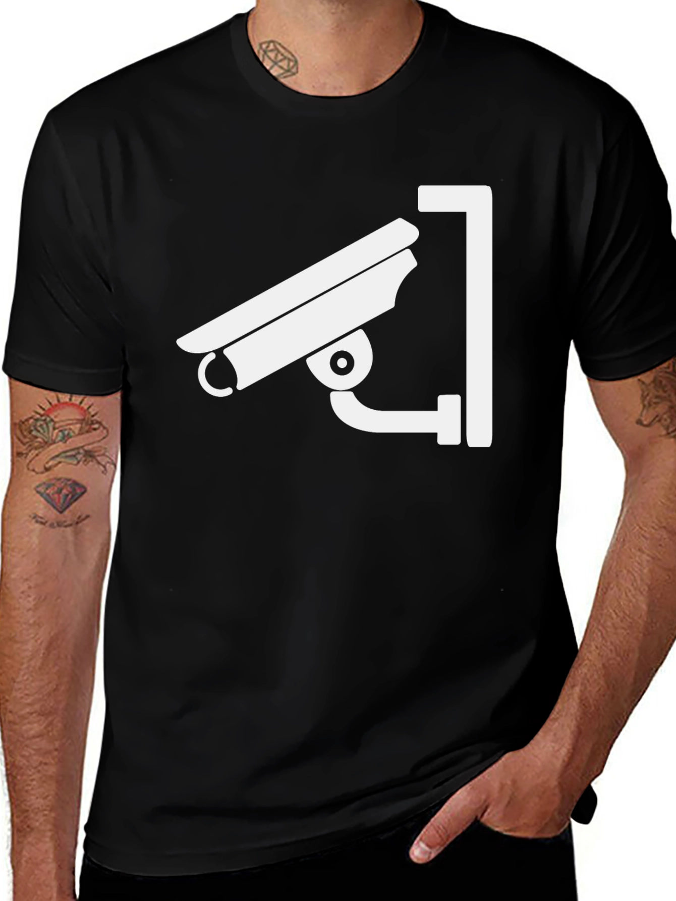 Security Camera Graphic Tee - Black Cotton T-Shirt