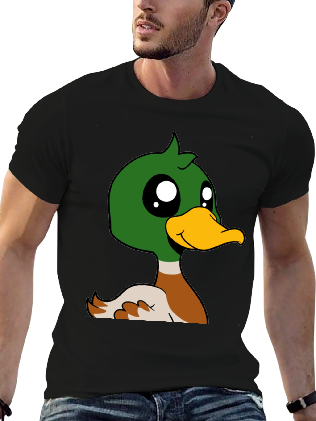 Duck Cartoon Graphic Black T-Shirt