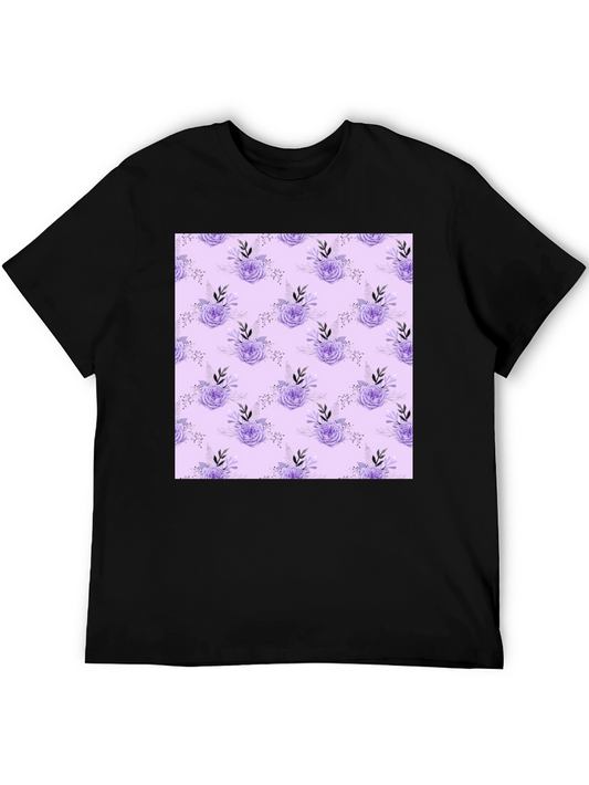 Floral Lavender Pattern Black T-Shirt