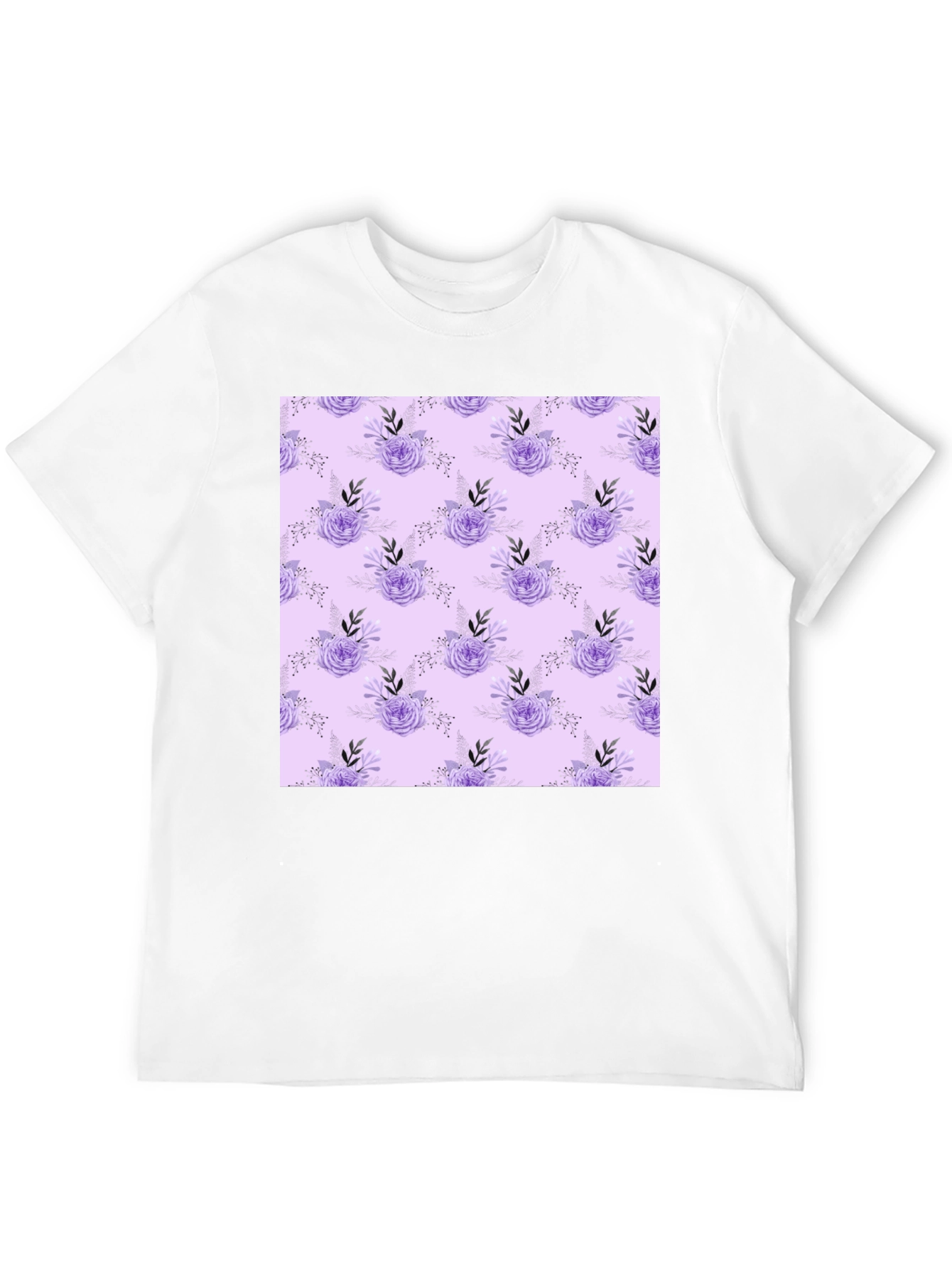 Floral Lavender Pattern Black T-Shirt
