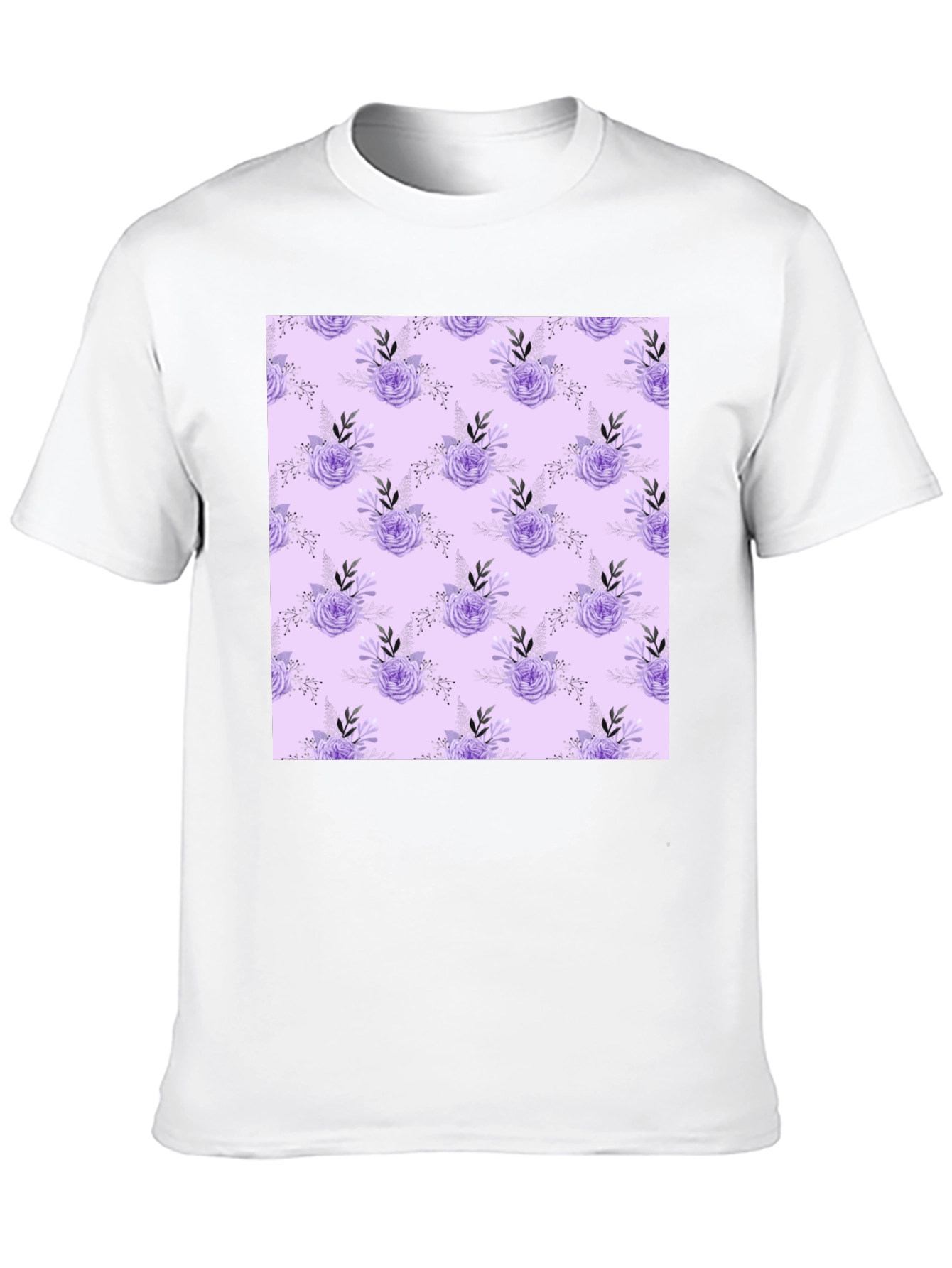 Floral Lavender Pattern Black T-Shirt