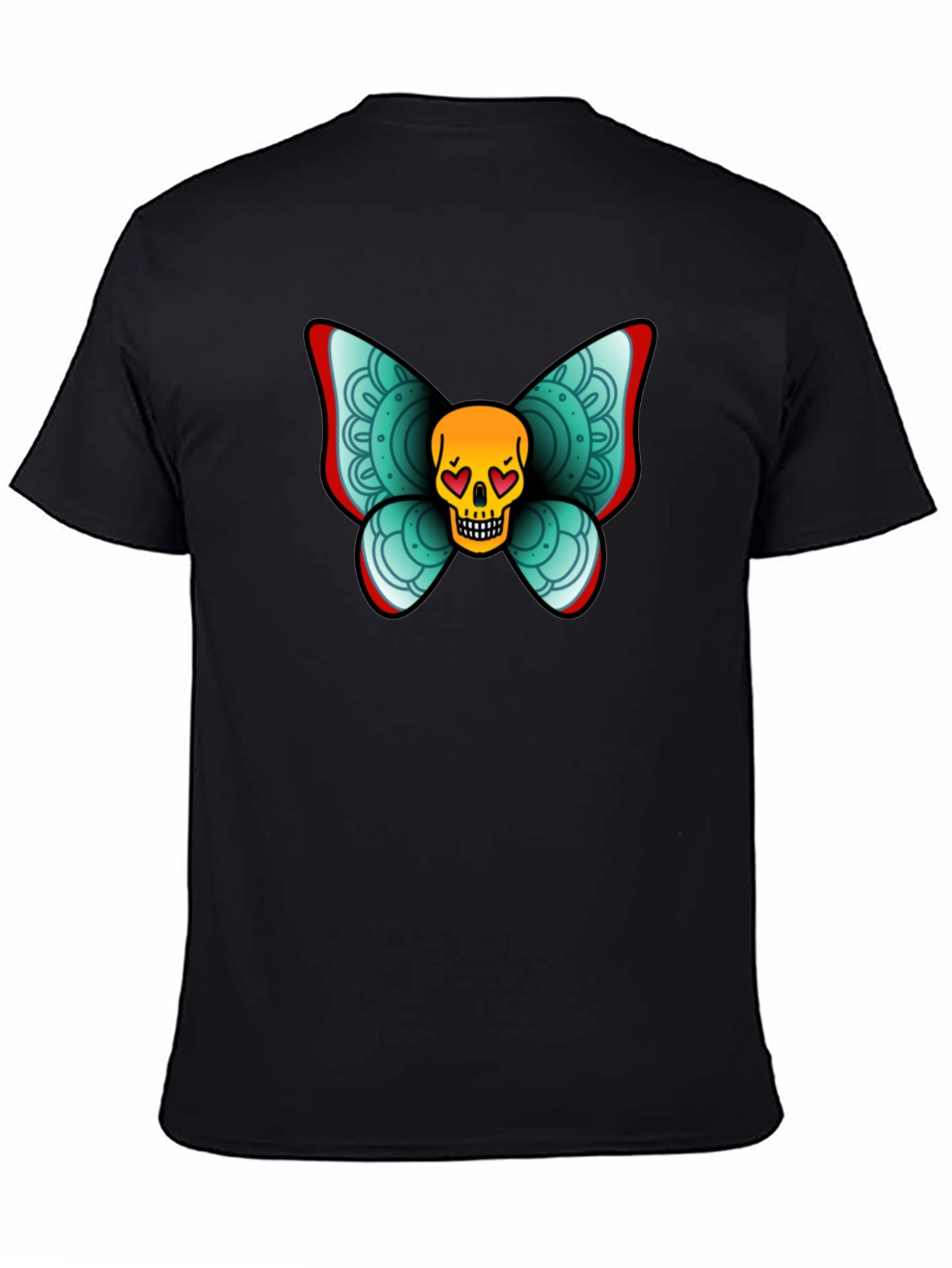 Skull Butterfly Graphic Tee - Black Cotton T-Shirt