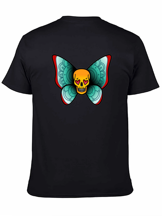 Skull Butterfly Graphic Tee - Black Cotton T-Shirt