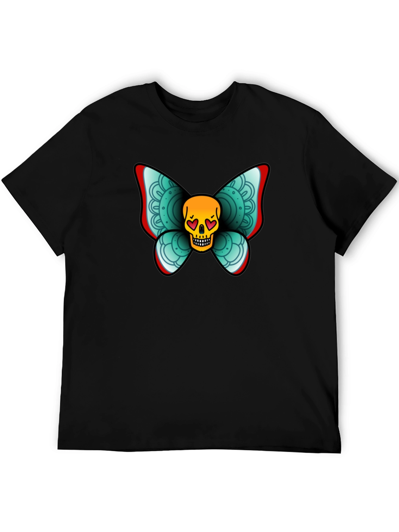 Skull Butterfly Graphic Tee - Black Cotton T-Shirt