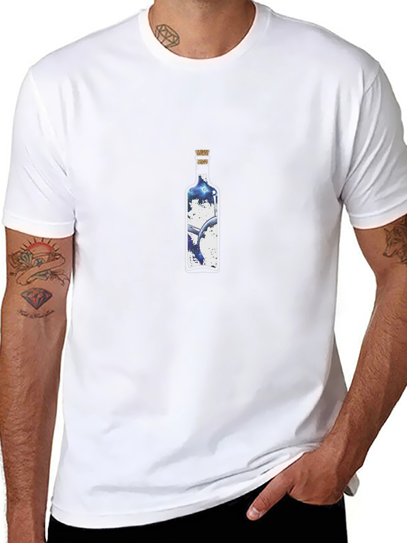 Mens Black T-shirt with Bottle Graphic