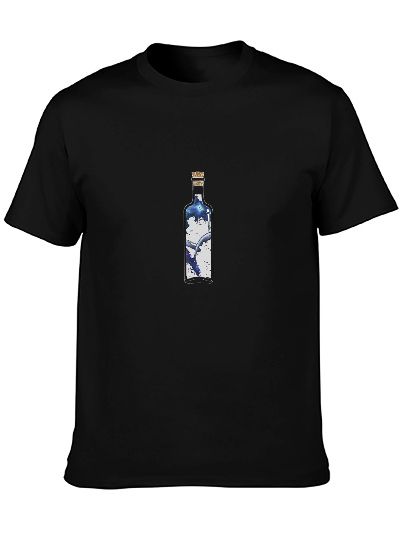Mens Black T-shirt with Bottle Graphic