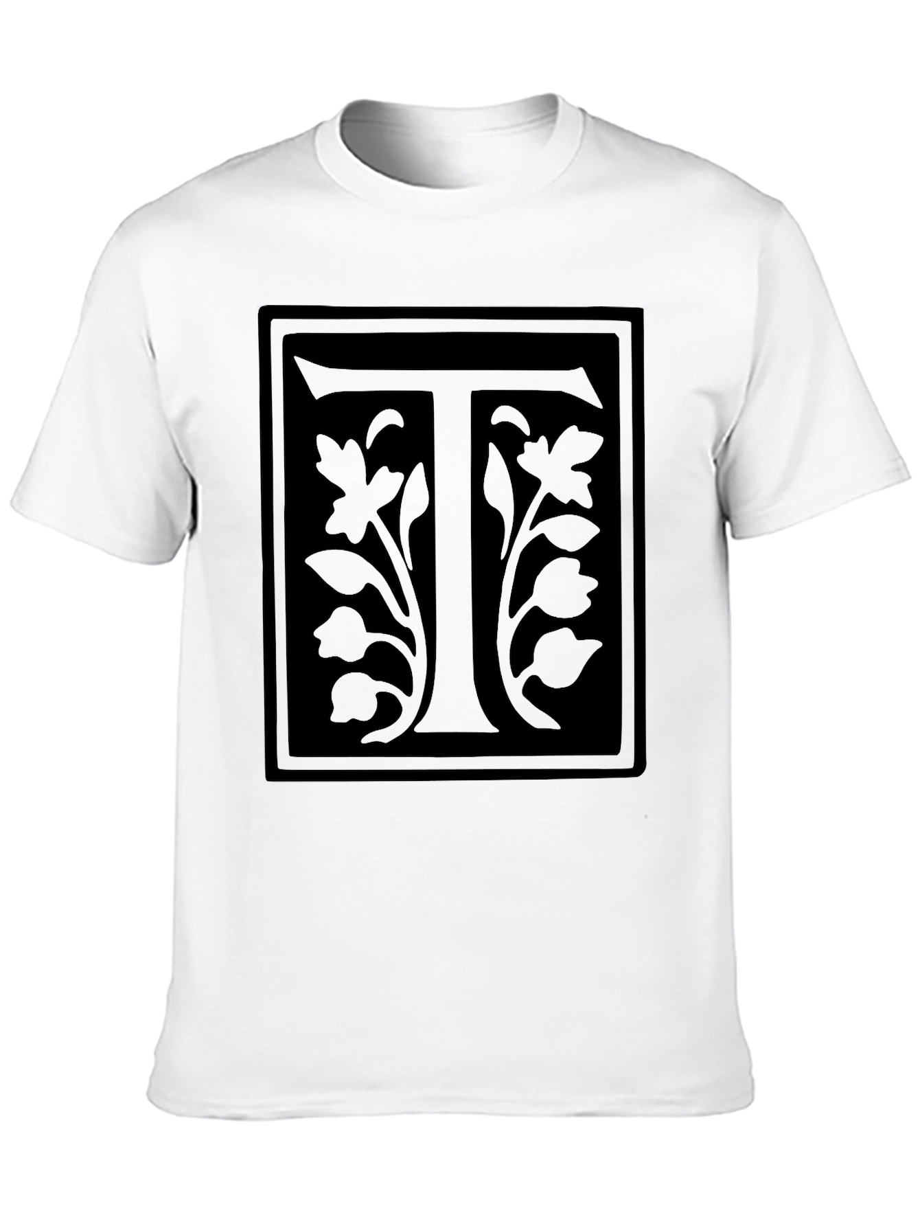 Floral Letter T Black Graphic Tee