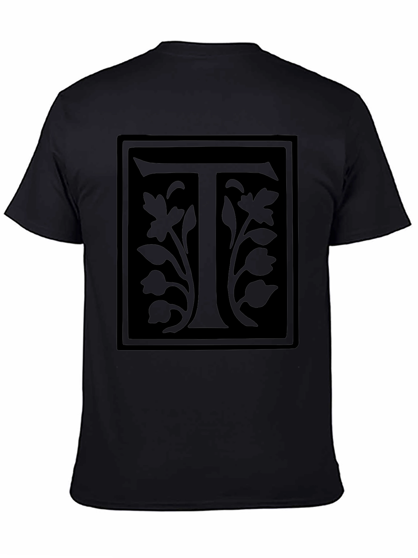 Floral Letter T Black Graphic Tee