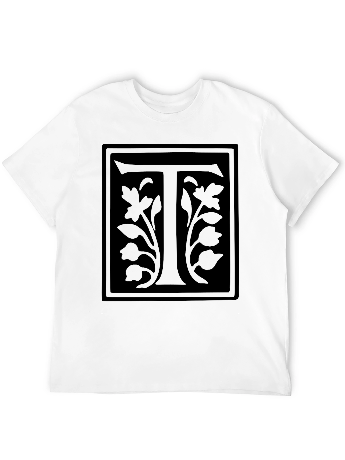 Floral Letter T Black Graphic Tee