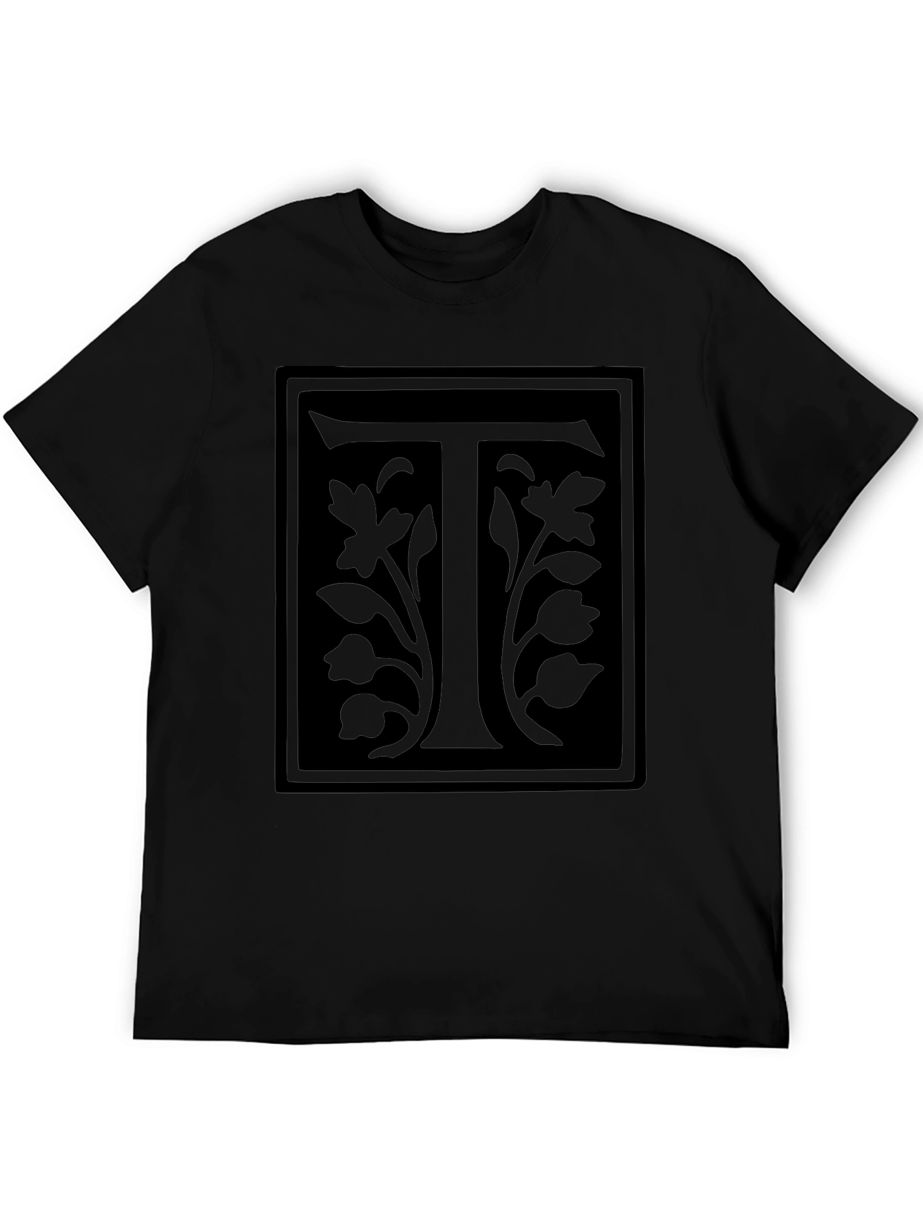 Floral Letter T Black Graphic Tee
