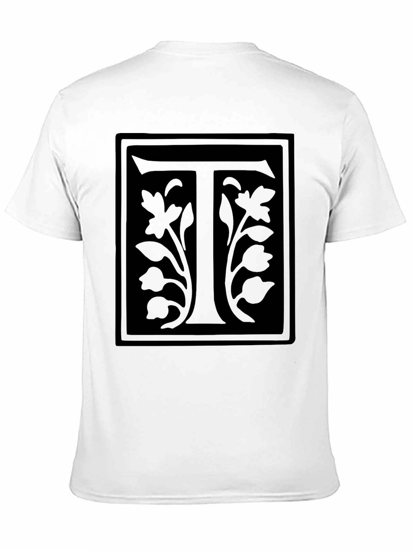 Floral Letter T Black Graphic Tee