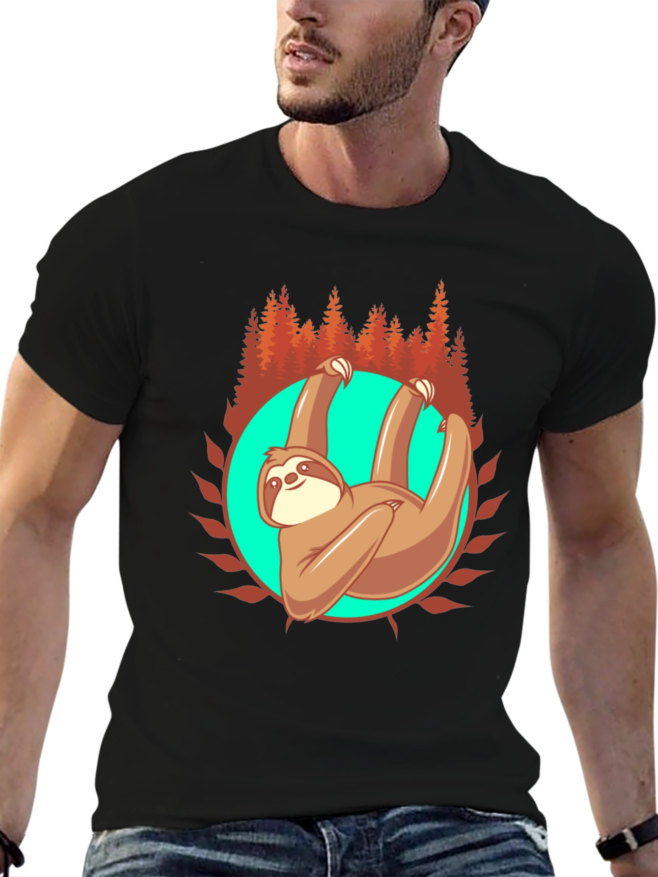 Sloth in Nature Graphic T-Shirt - Black