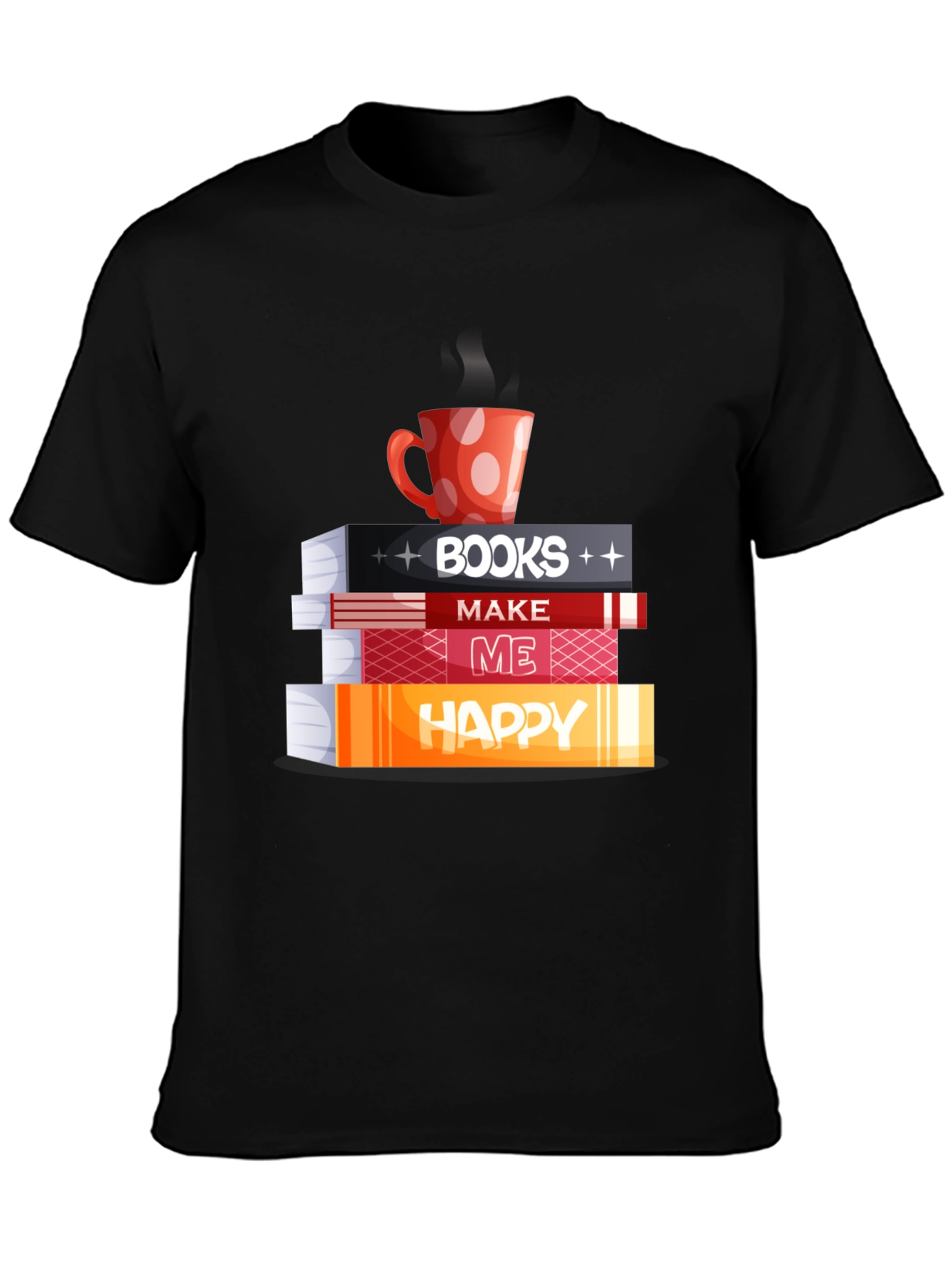 Book Lover Tee: Books Coffee and Happiness!