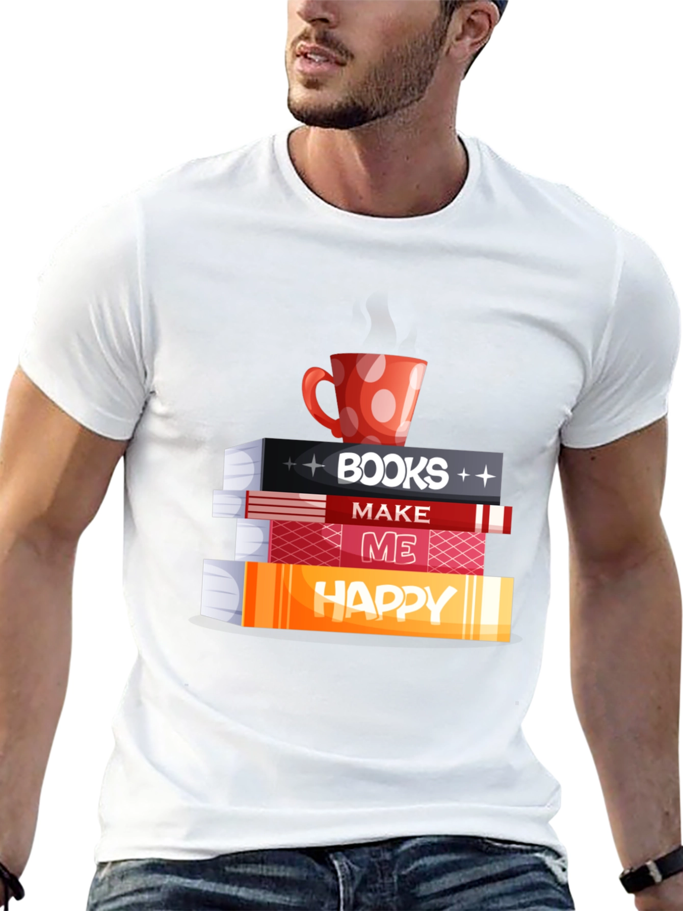 Book Lover Tee: Books Coffee and Happiness!