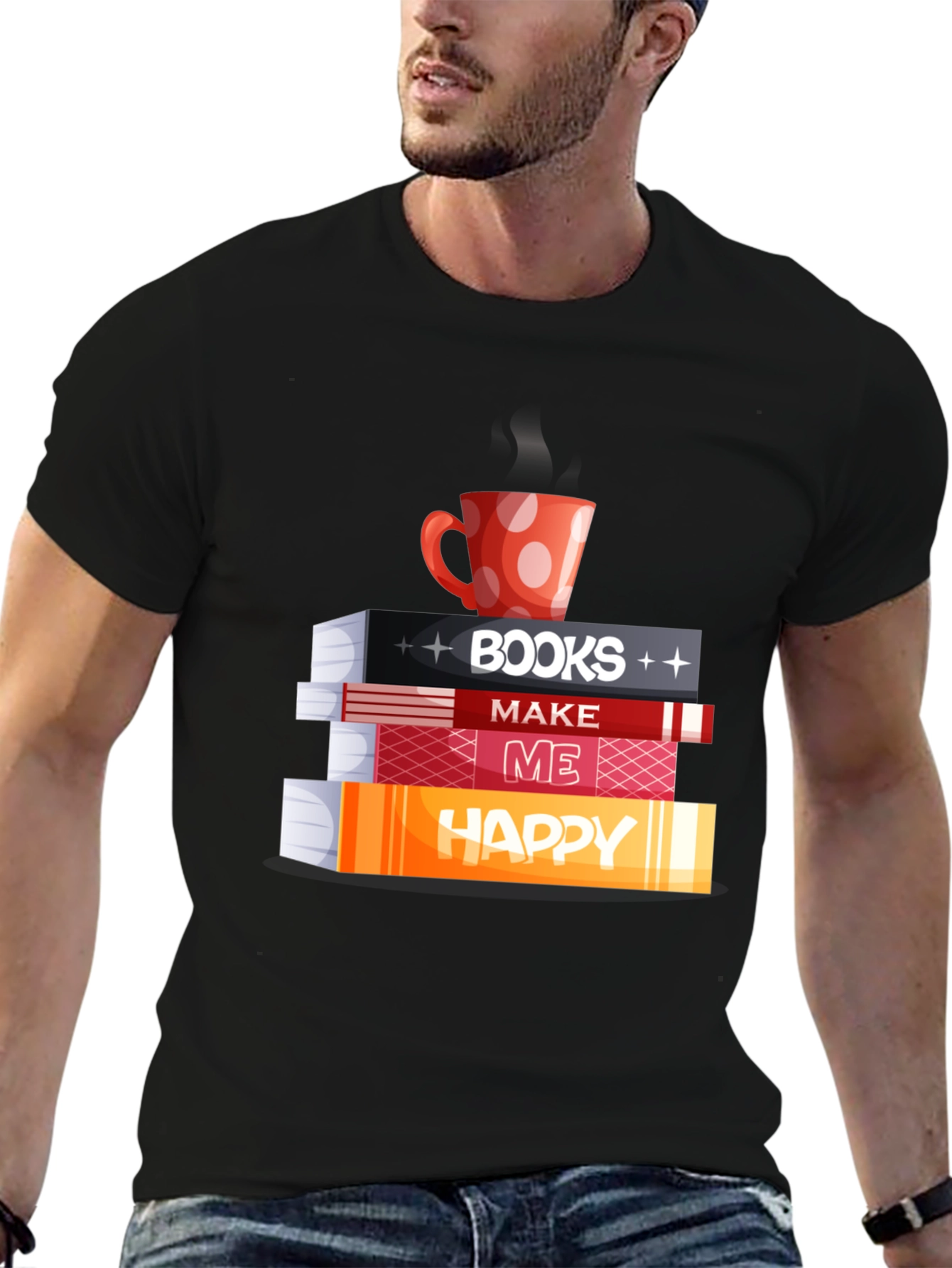 Book Lover Tee: Books Coffee and Happiness!