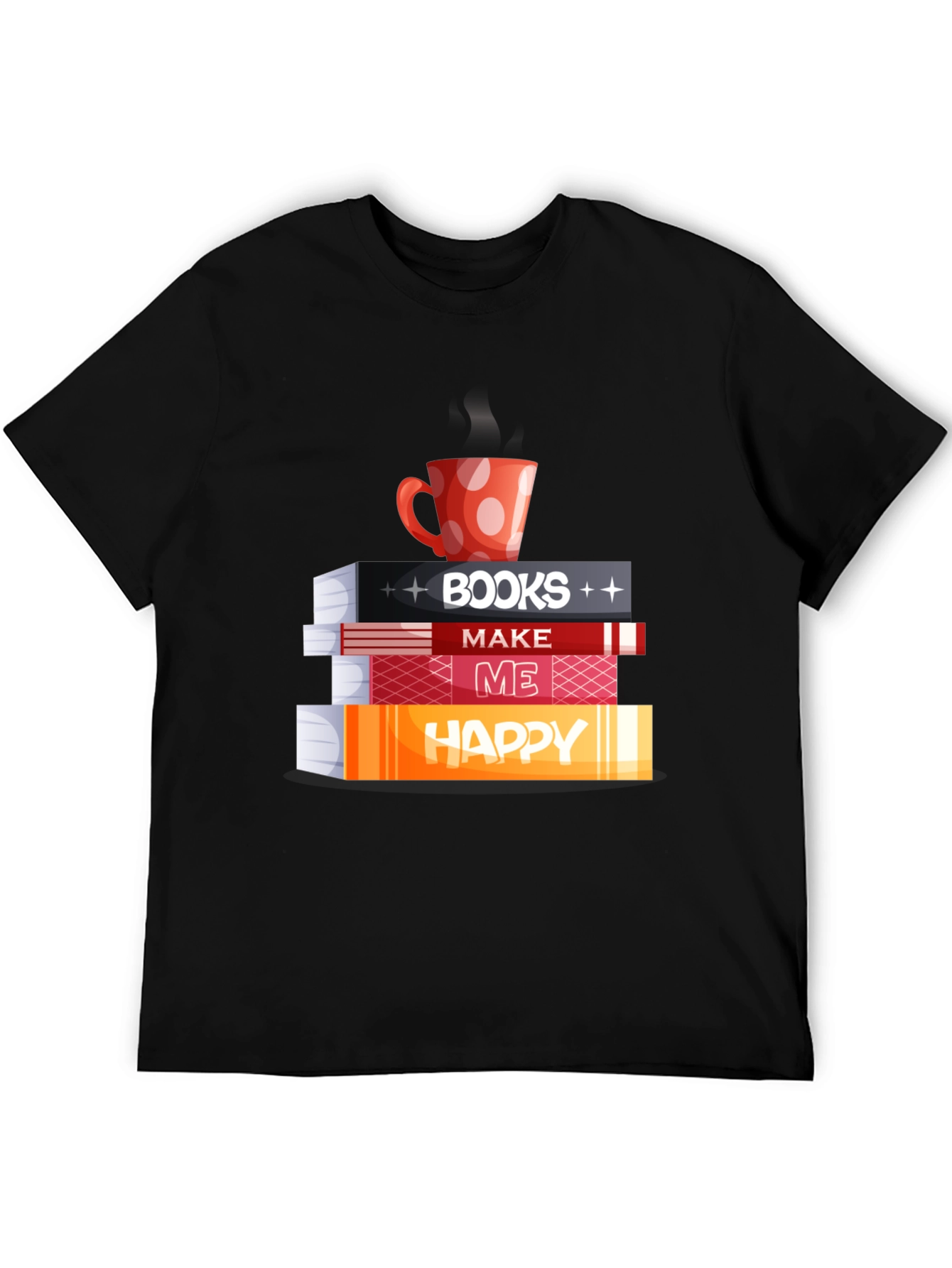 Book Lover Tee: Books Coffee and Happiness!
