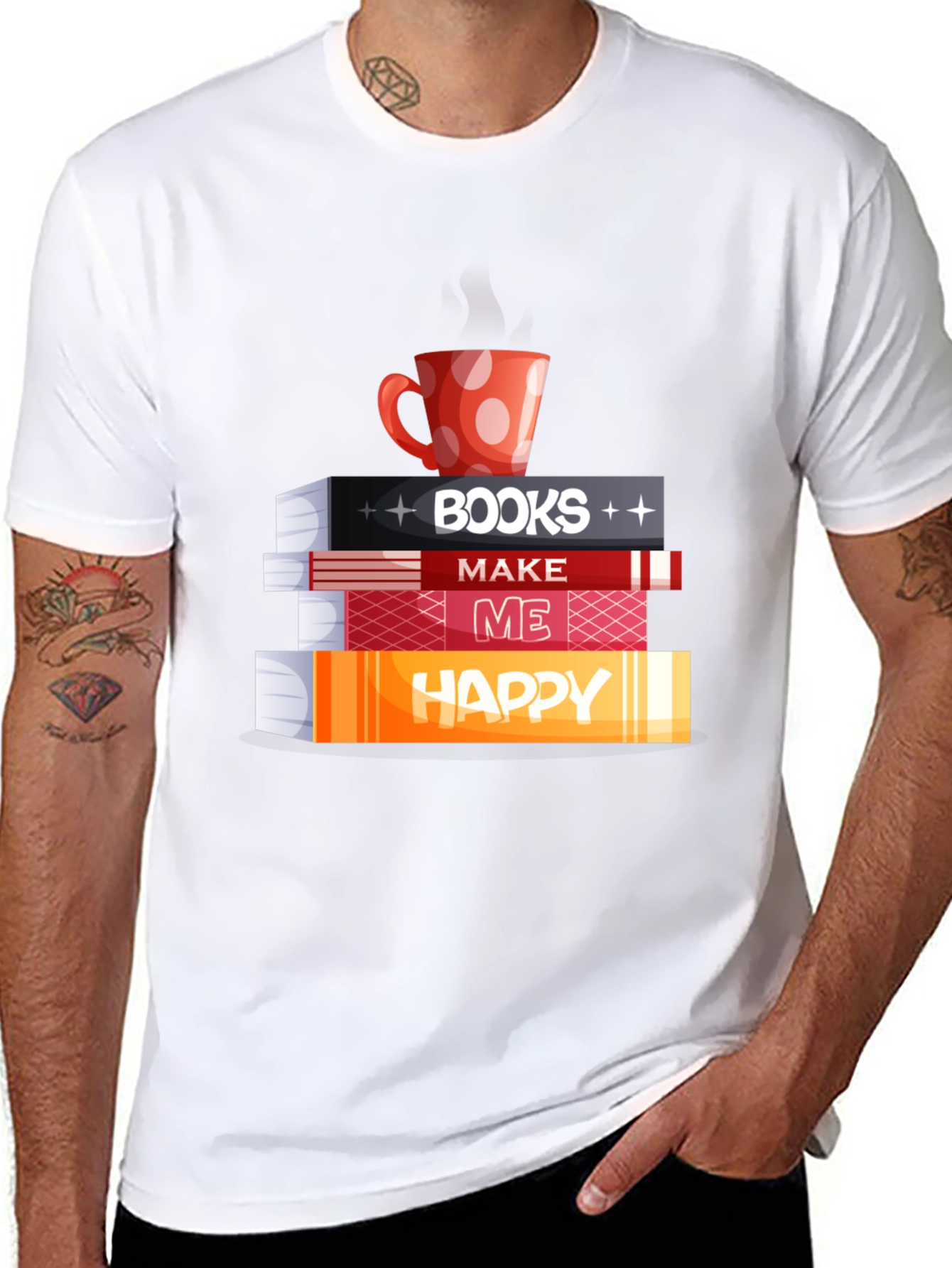 Book Lover Tee: Books Coffee and Happiness!