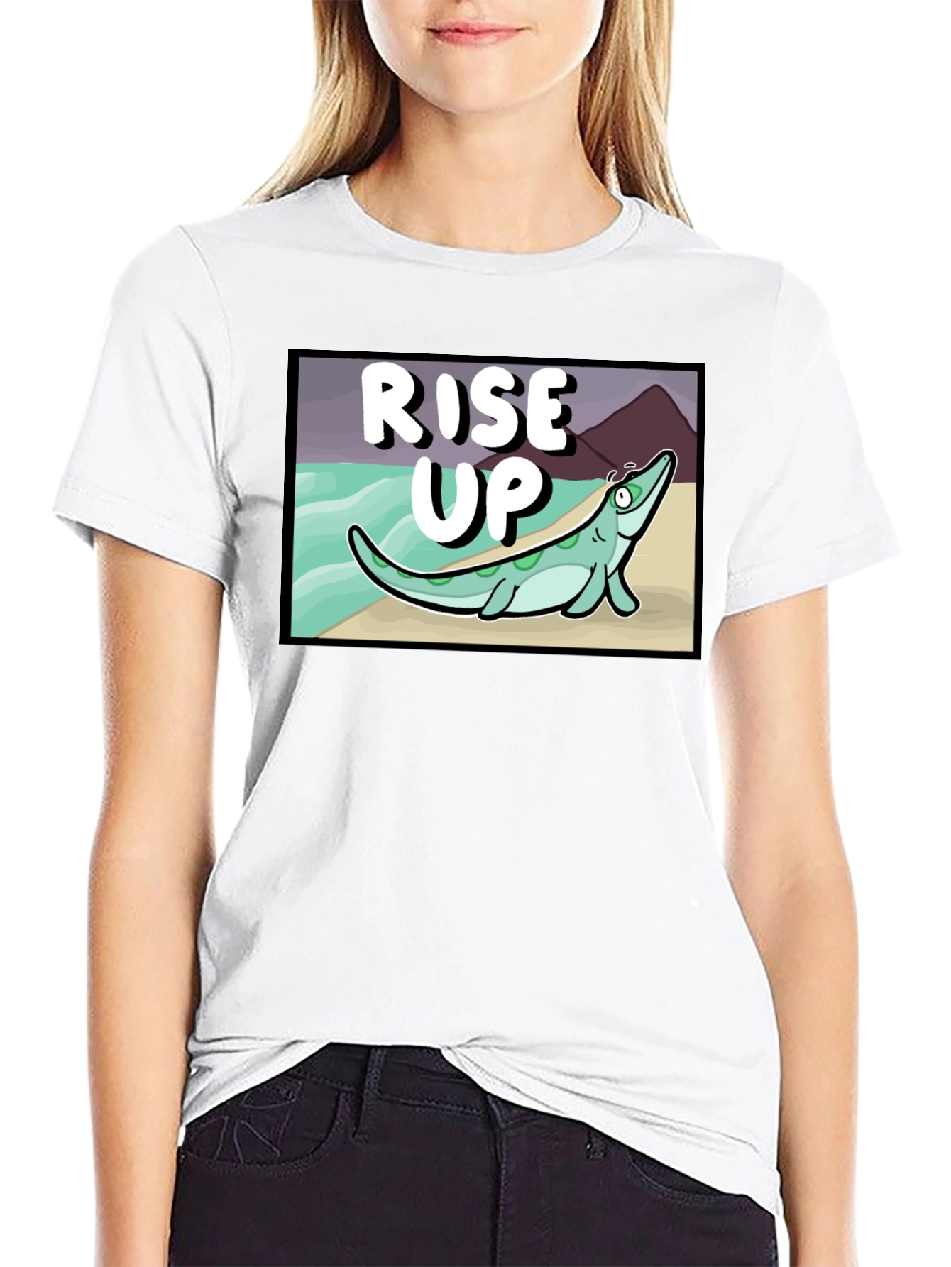 Rise Up Cartoon Sea Creature Black T-Shirt