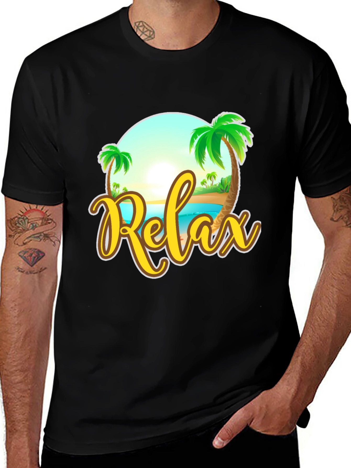 Relax Beach Graphic Black T-Shirt