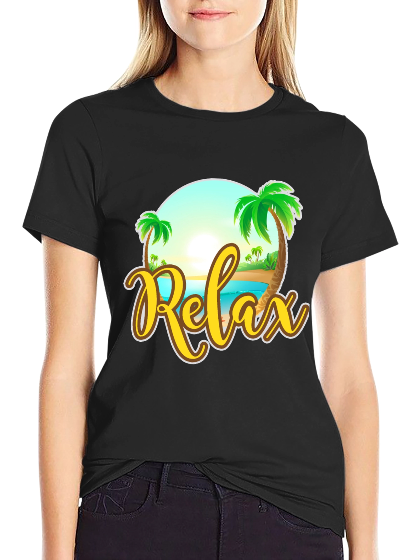 Relax Beach Graphic Black T-Shirt