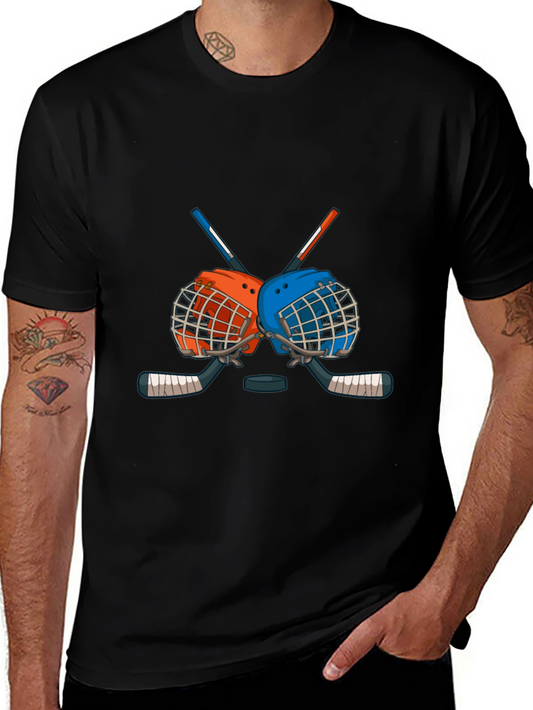 Hockey Helmet & Sticks Graphic Tee - Sporty Black T-Shirt