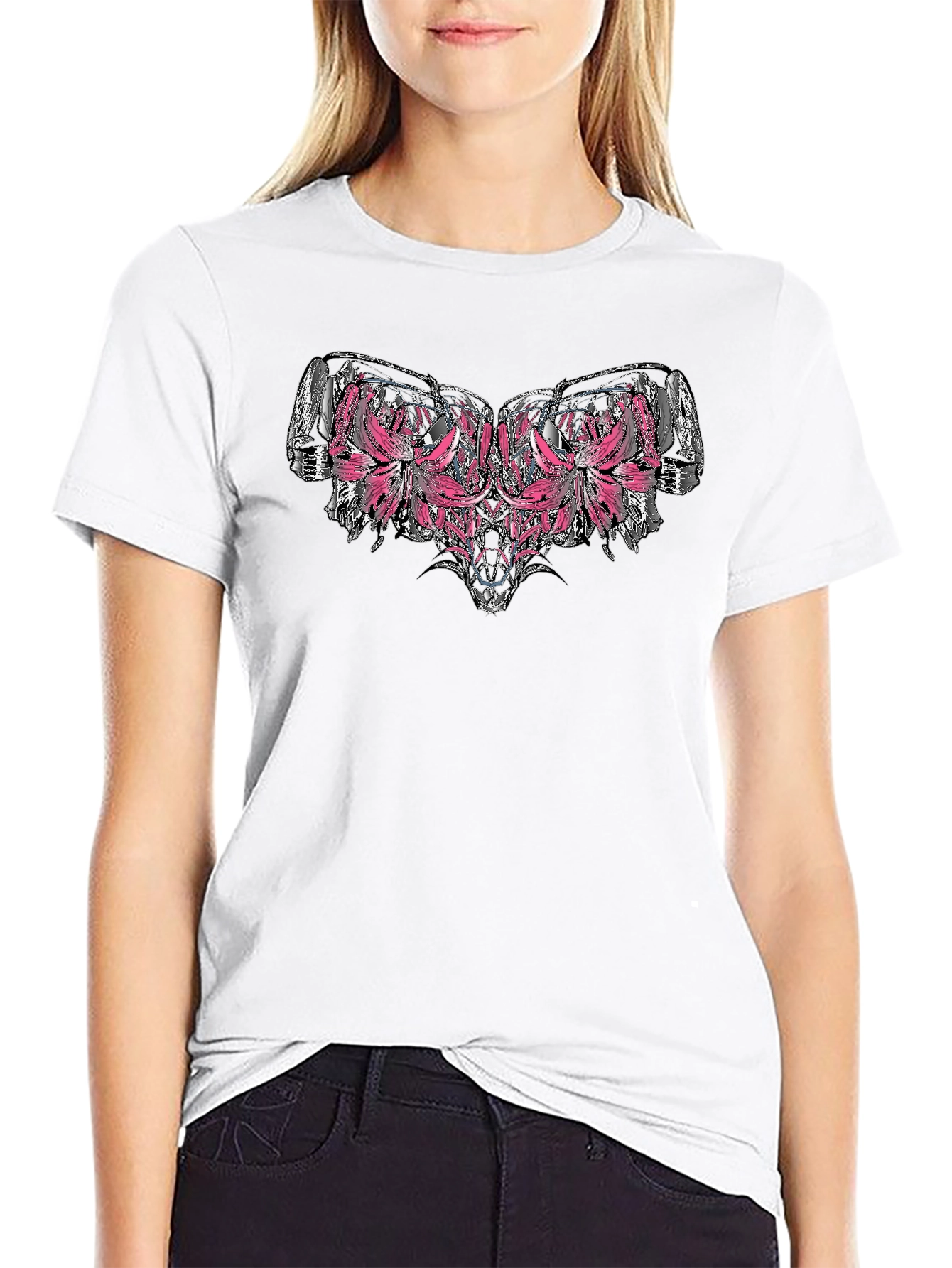 Abstract Floral Graphic Print Black T-Shirt