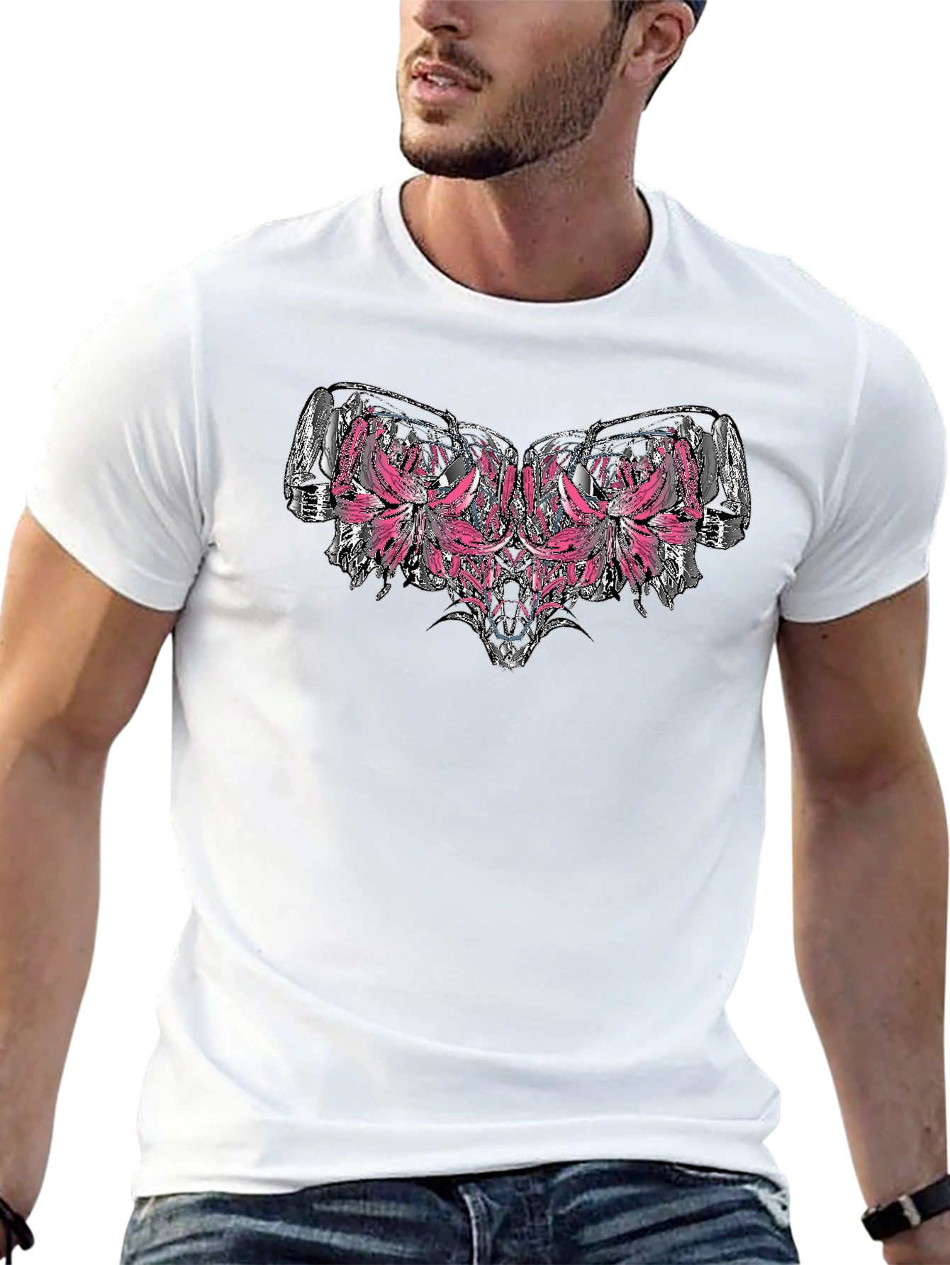 Abstract Floral Graphic Print Black T-Shirt